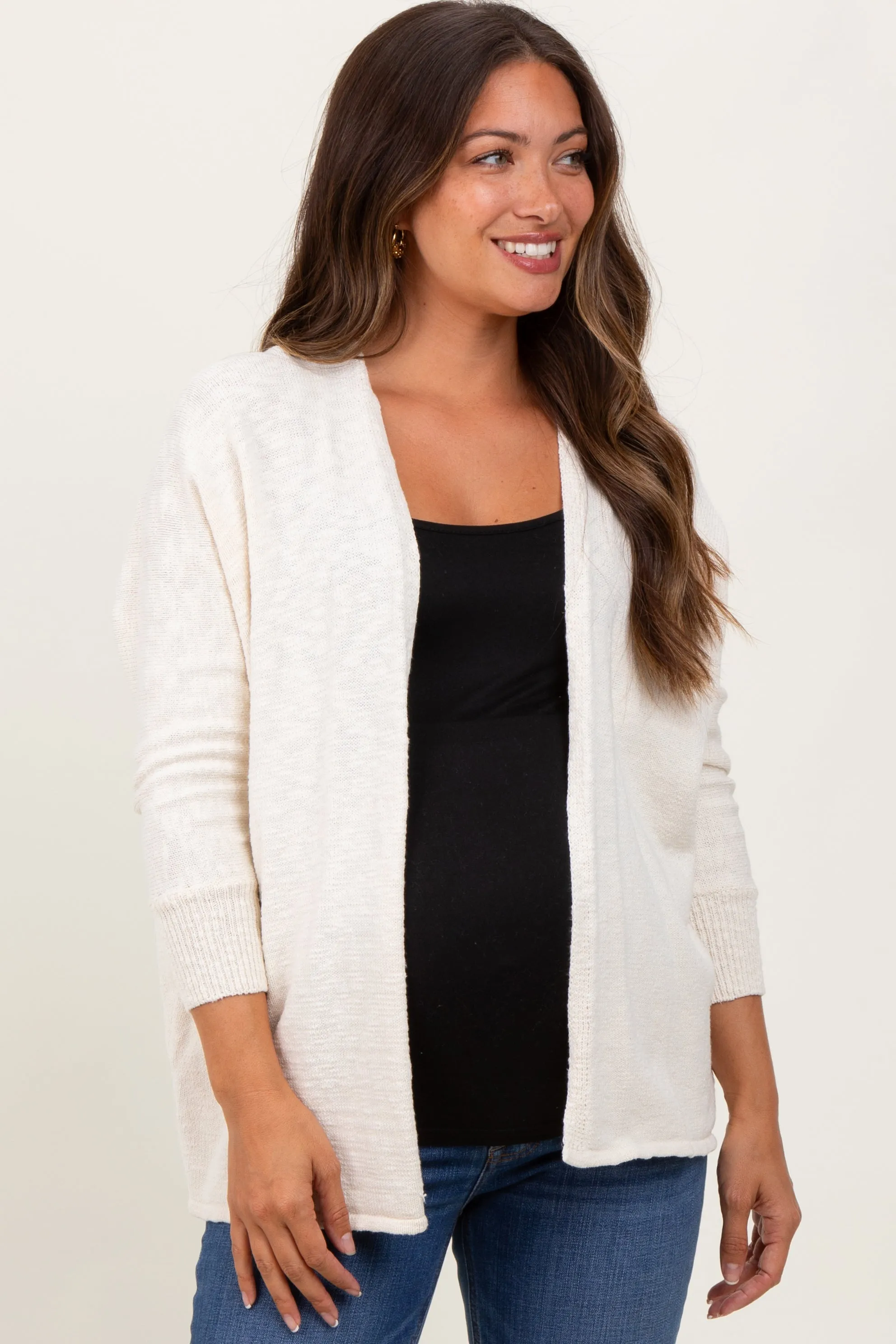 Cream Slub Knit Open Maternity Cardigan sold by Pinkblush