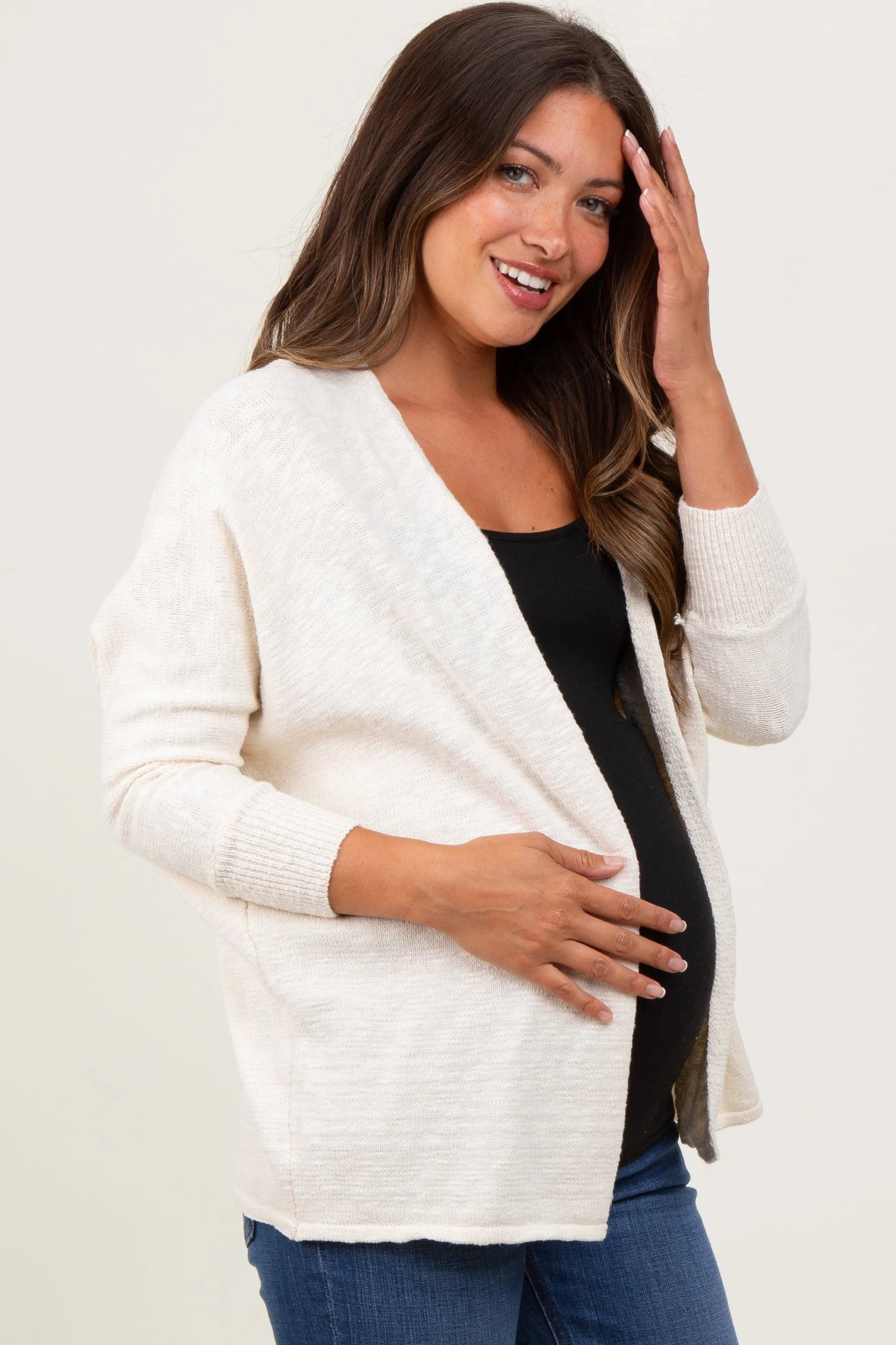 Cream Slub Knit Open Maternity Cardigan sold by Pinkblush product image thumbnail 3