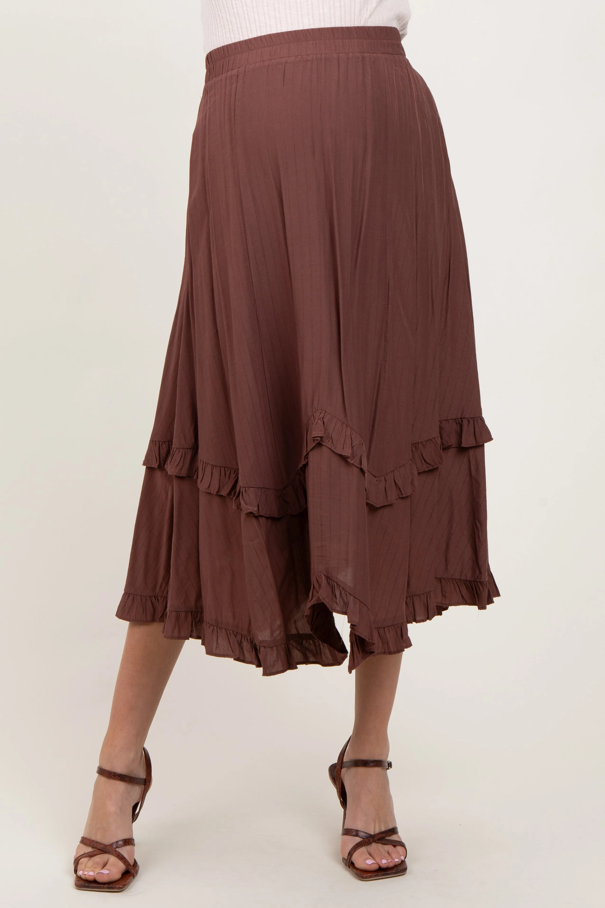Mocha Ruffle Tiered Maternity Midi Skirt sold by Pinkblush product image thumbnail 3