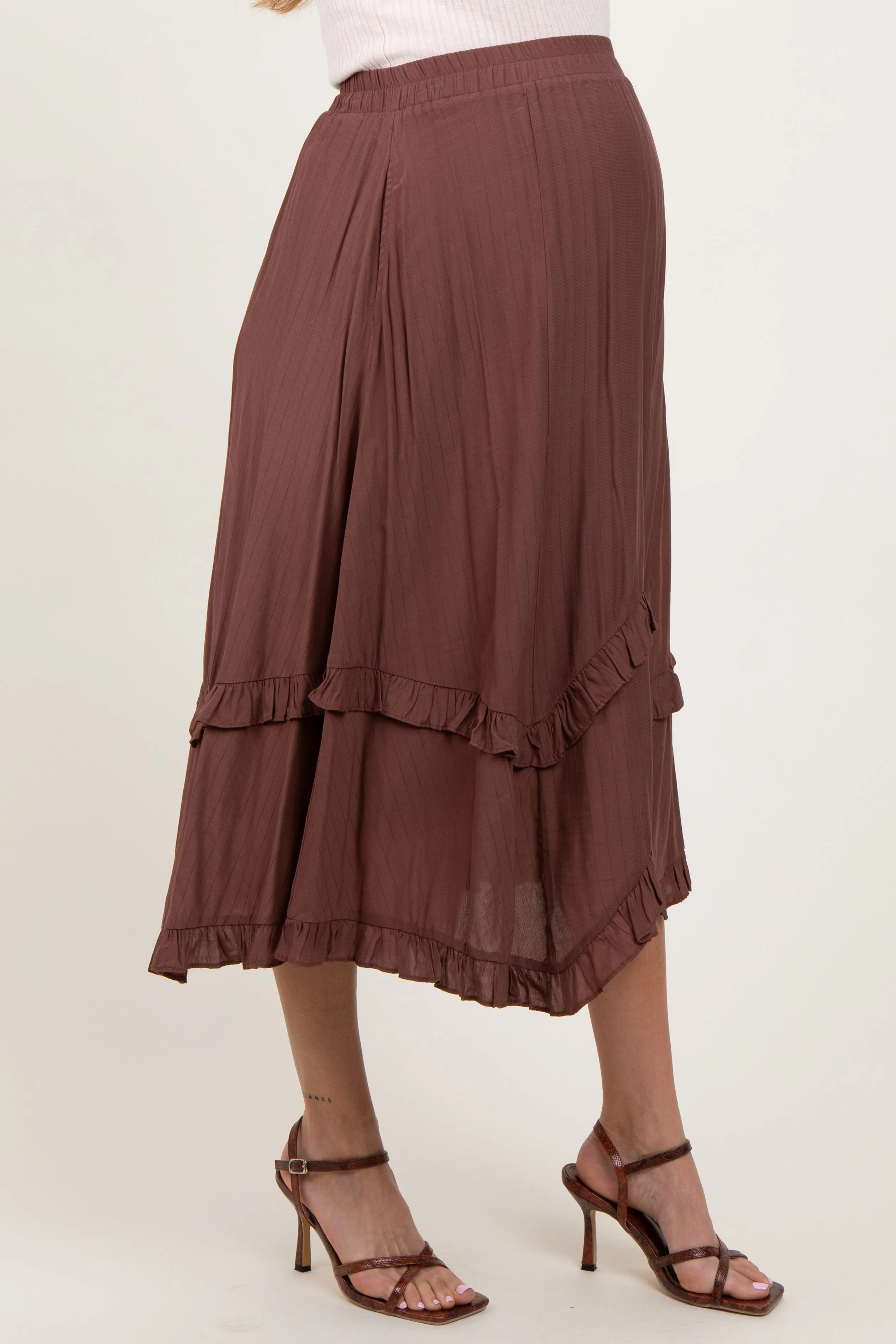 Mocha Ruffle Tiered Maternity Midi Skirt sold by Pinkblush product image thumbnail 4