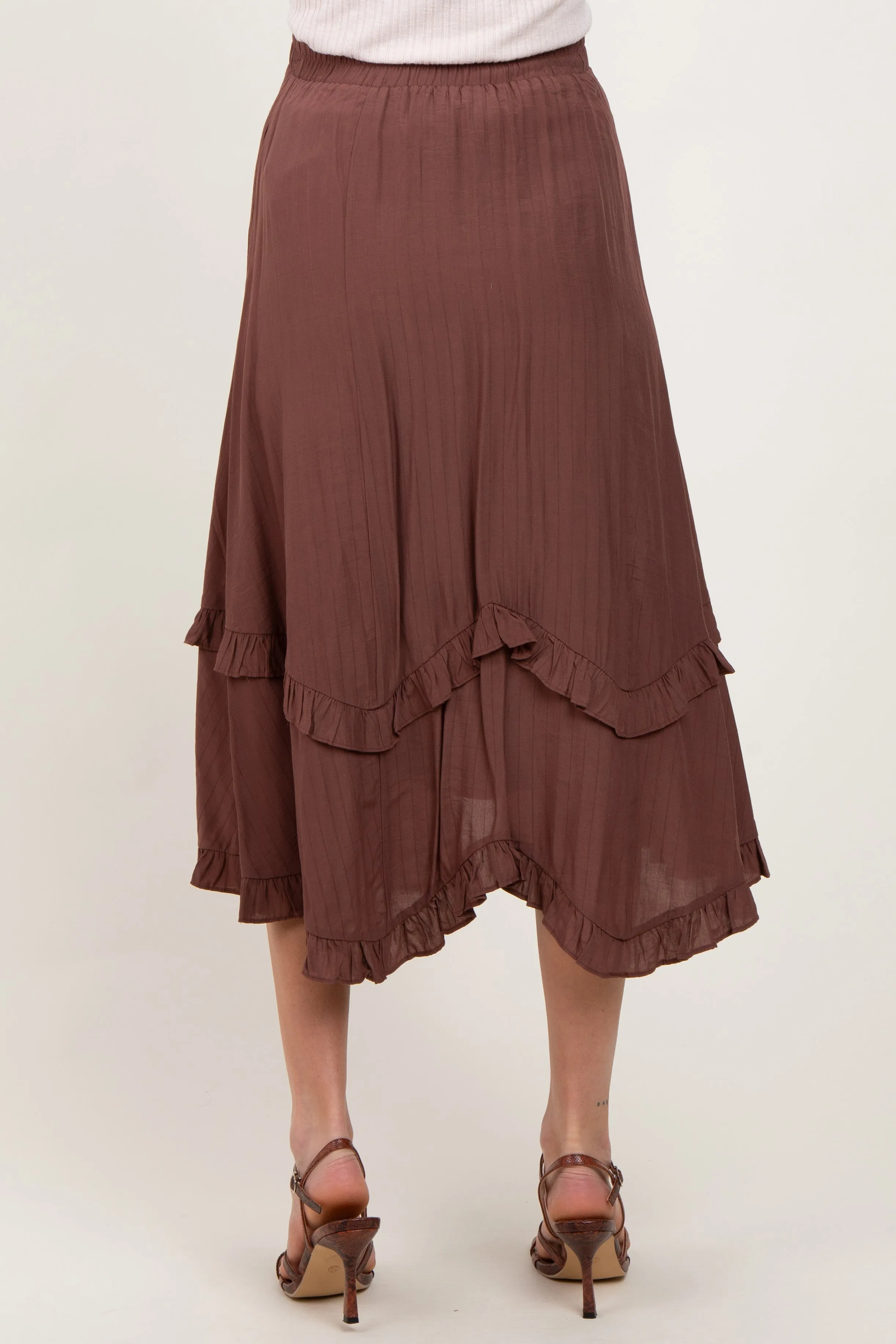 Mocha Ruffle Tiered Maternity Midi Skirt sold by Pinkblush product image thumbnail 5