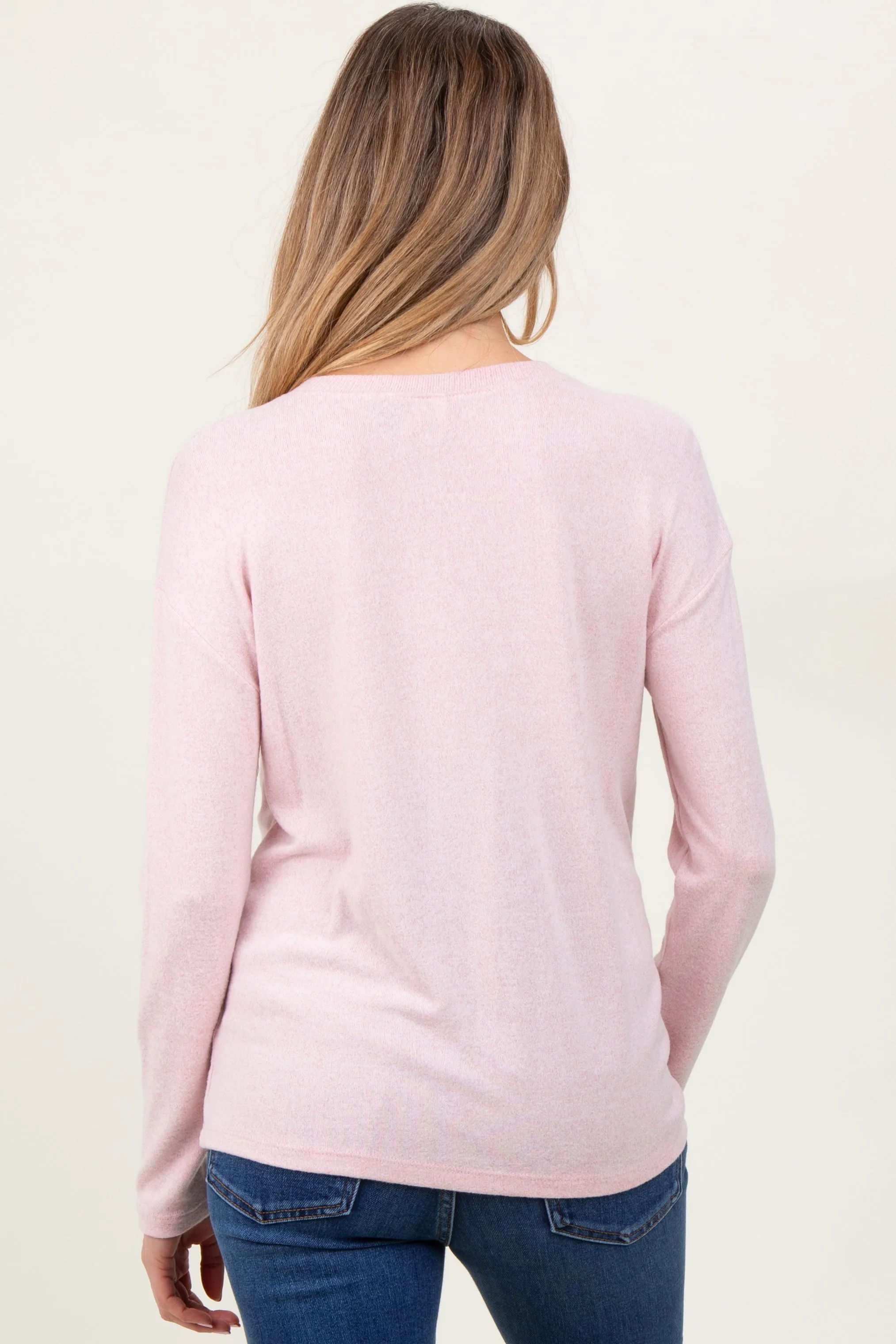 Light Pink Brushed Knit Henley Maternity Top sold by Pinkblush product image thumbnail 3