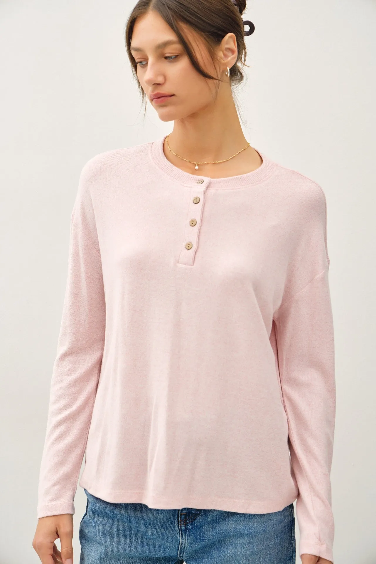 Light Pink Brushed Knit Henley Maternity Top sold by Pinkblush product image thumbnail 4