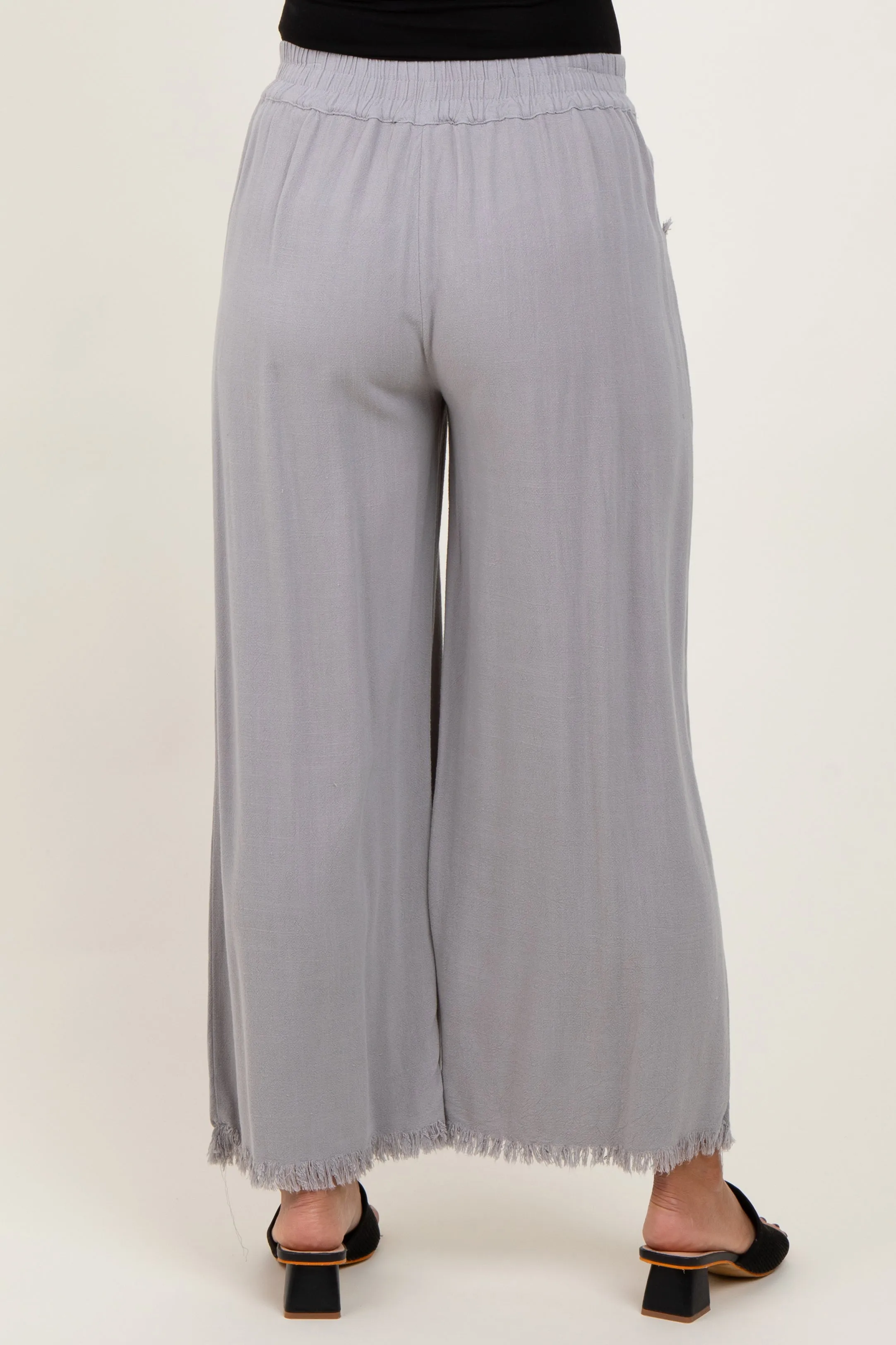 Grey Linen Frayed Hem Crop Maternity Pants sold by Pinkblush product image thumbnail 4