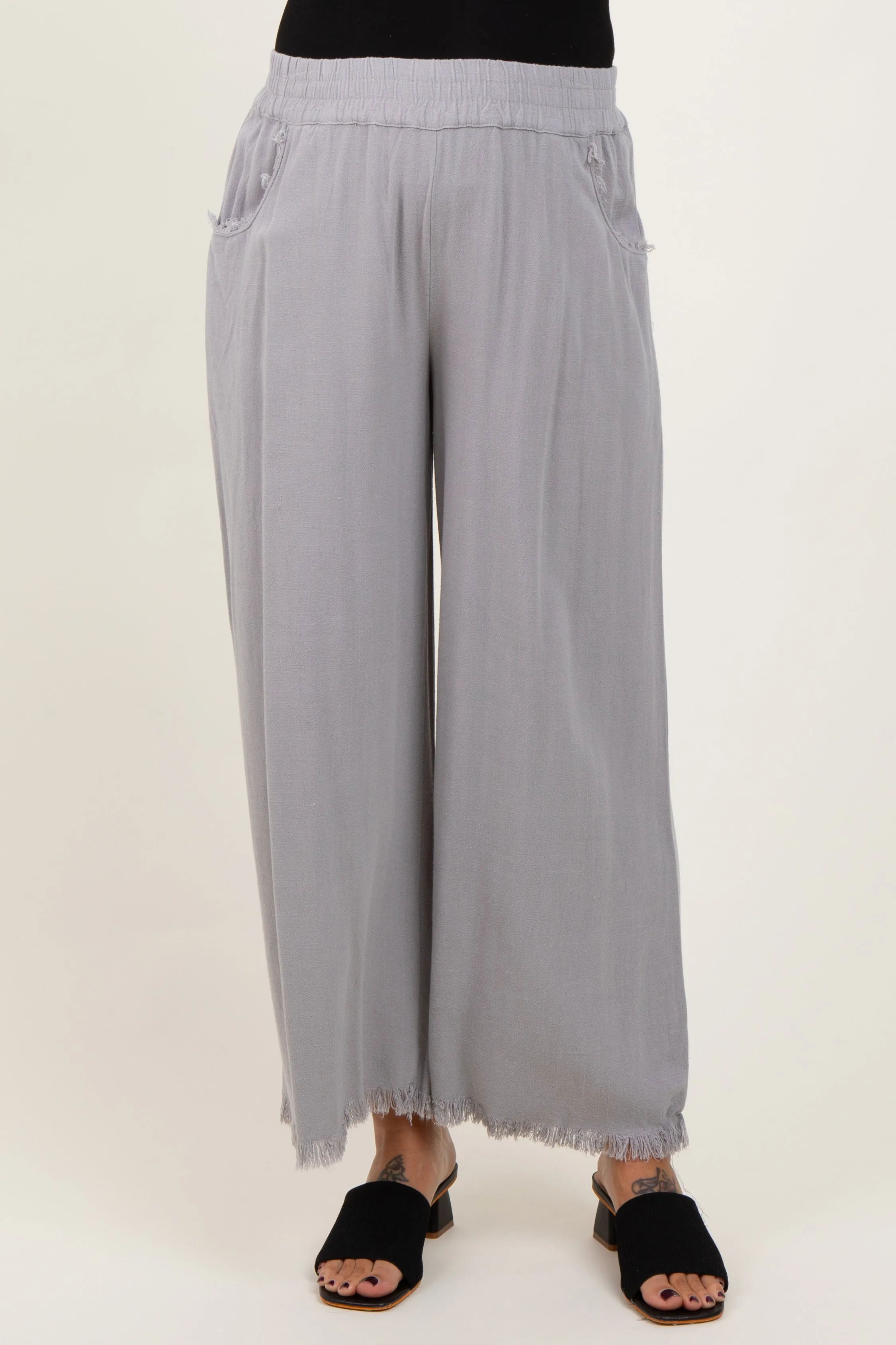 Grey Linen Frayed Hem Crop Maternity Pants sold by Pinkblush product image thumbnail 2