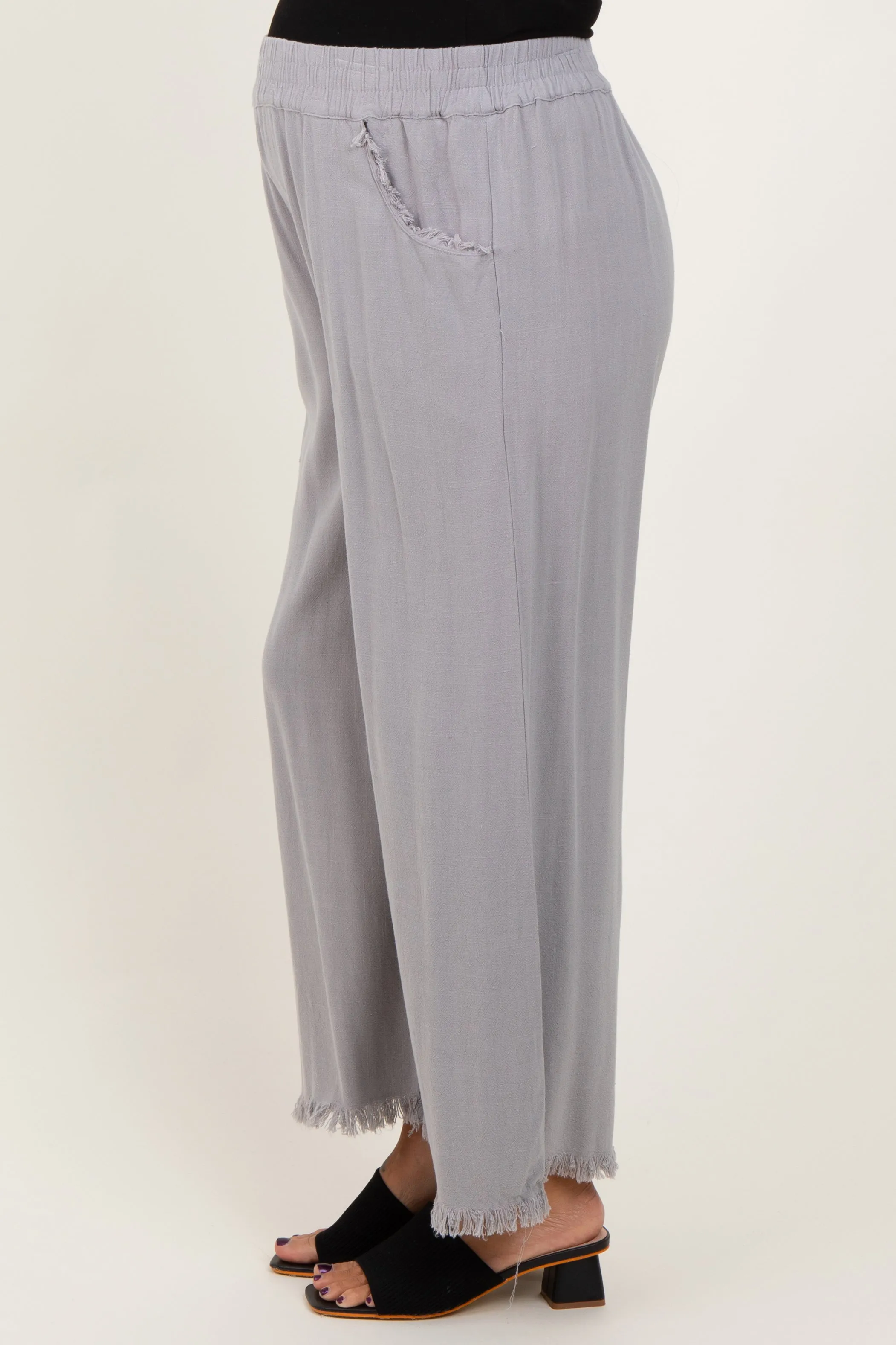 Grey Linen Frayed Hem Crop Maternity Pants sold by Pinkblush product image thumbnail 3