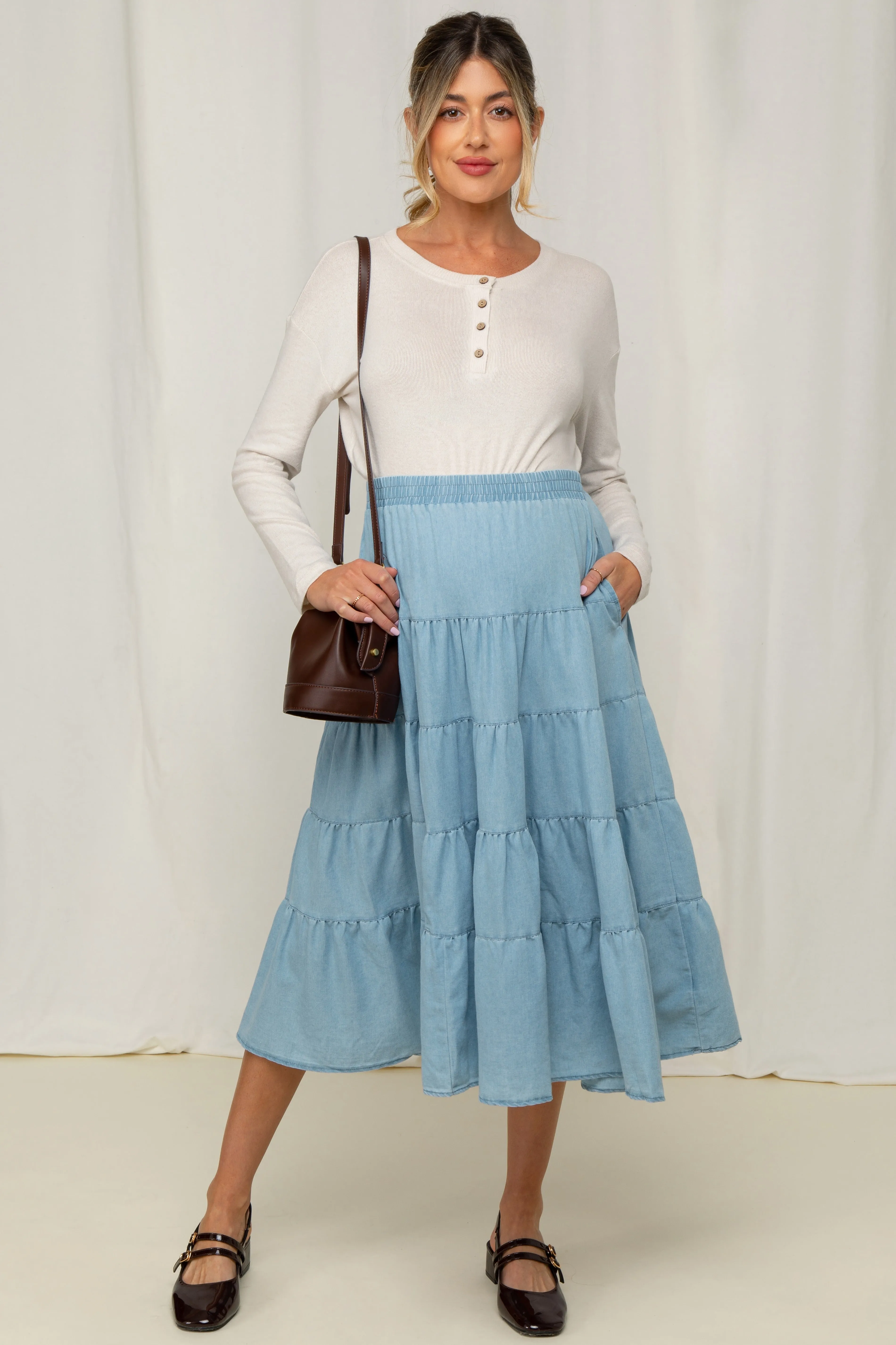 Cream Brushed Knit Henley Maternity Top sold by Pinkblush product image thumbnail 2