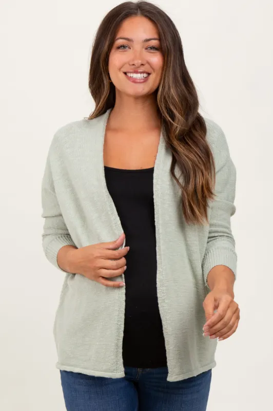Light Olive Slub Knit Open Maternity Cardigan sold by Pinkblush