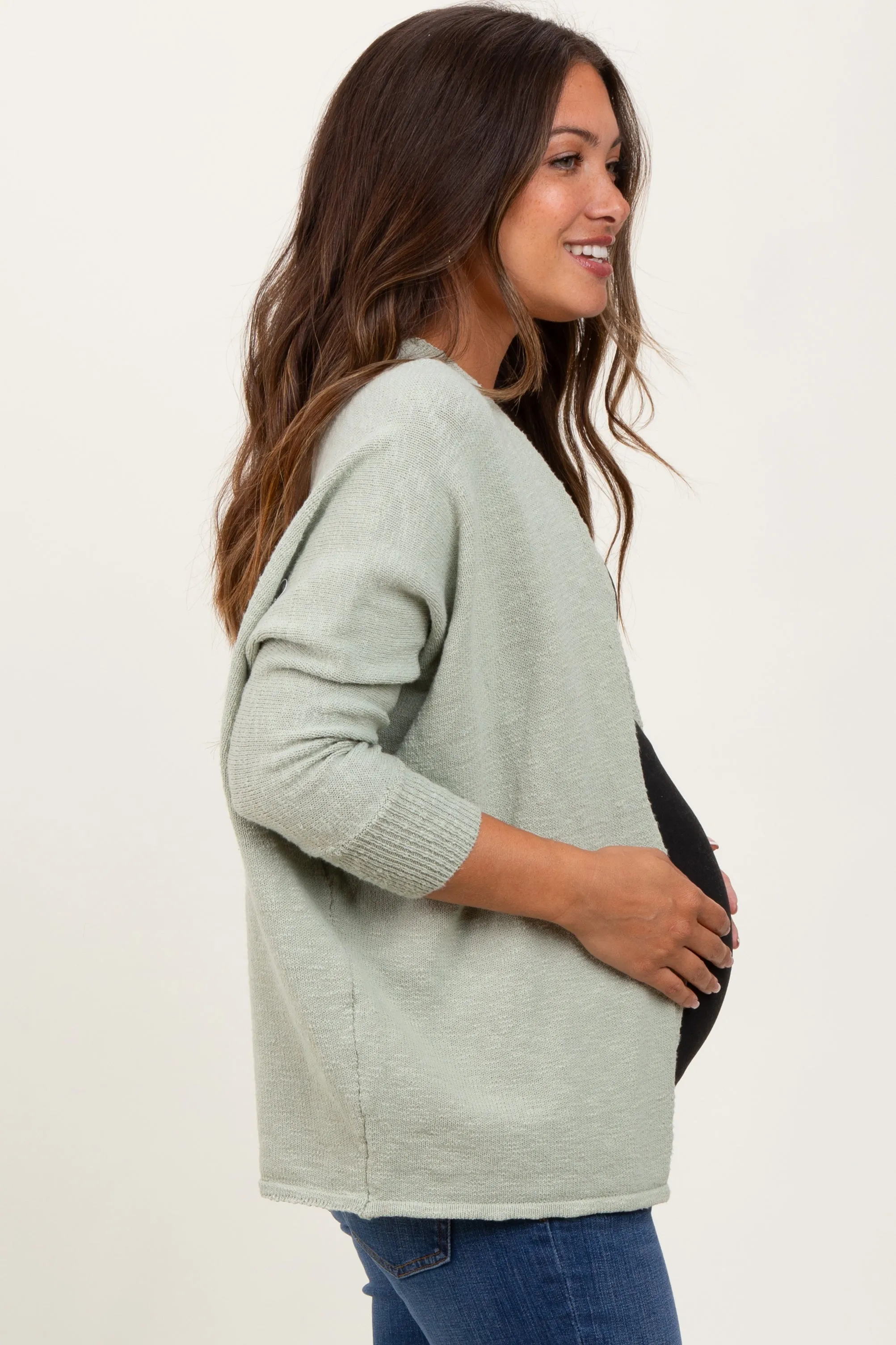 Light Olive Slub Knit Open Maternity Cardigan sold by Pinkblush product image thumbnail 2