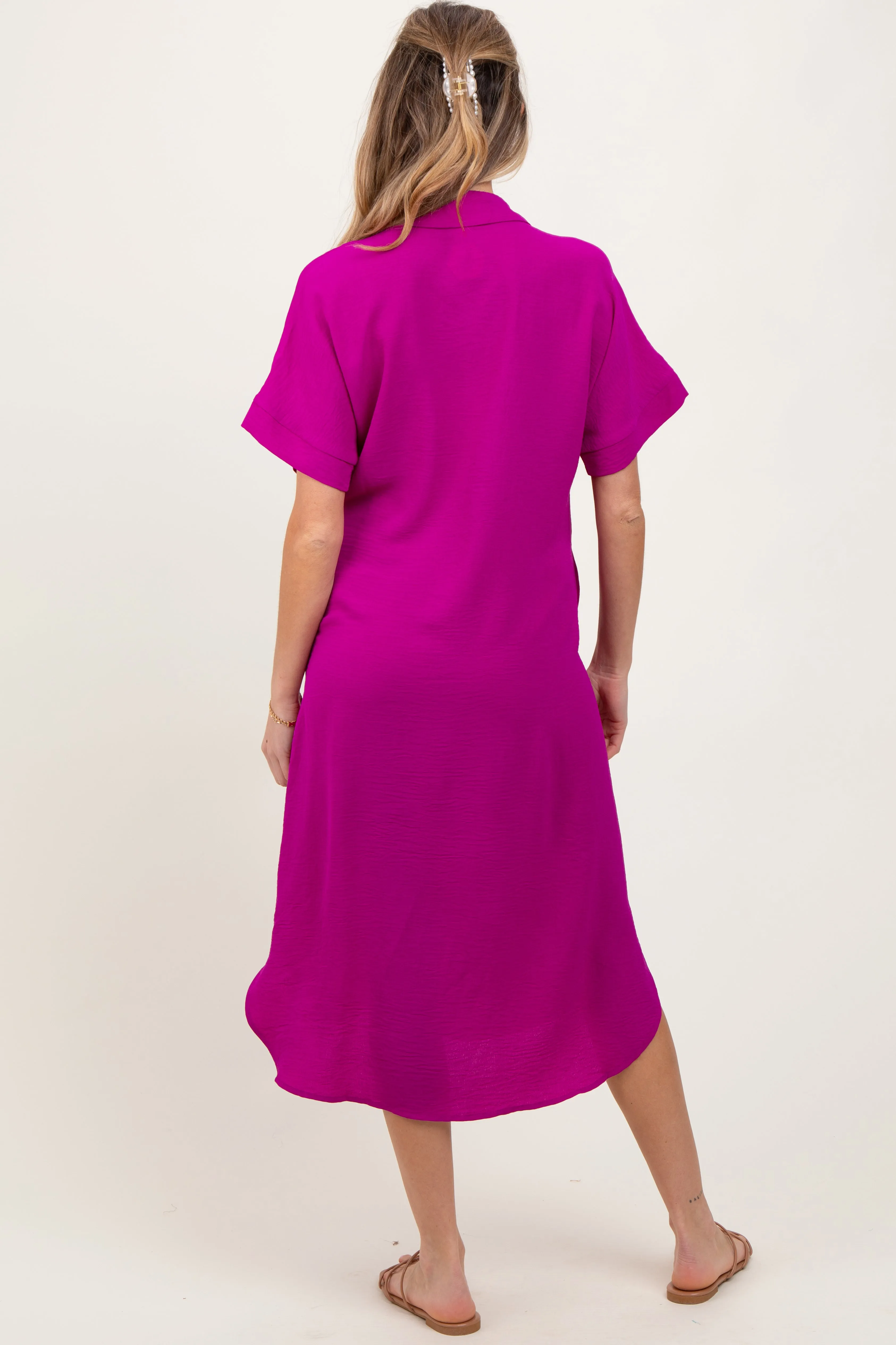 Fuchsia Button Down Front Pocket Maternity Midi Dress sold by Pinkblush product image thumbnail 3