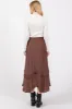 Mocha  Ruffle Tiered Midi Skirt sold by Pinkblush