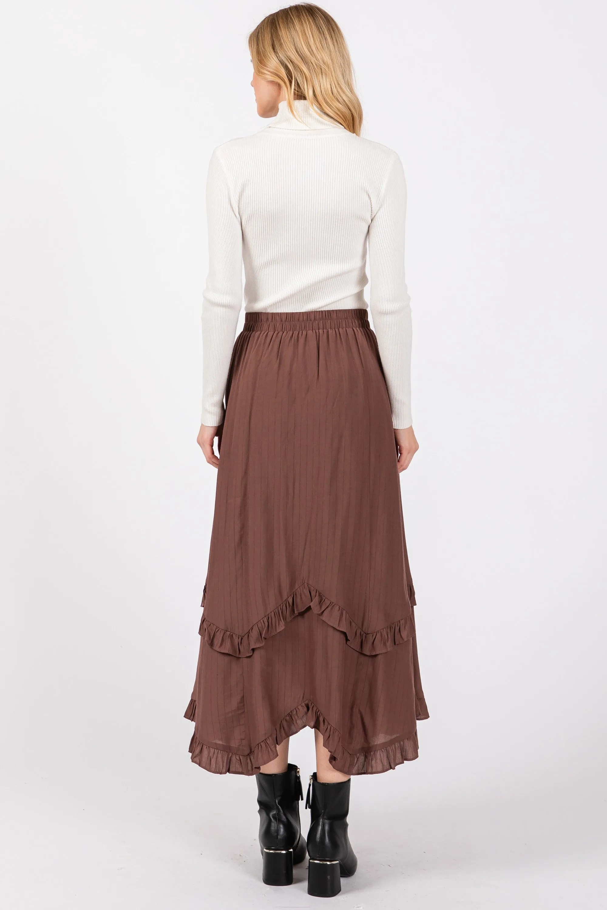 Mocha Ruffle Tiered Midi Skirt sold by Pinkblush product image thumbnail 4