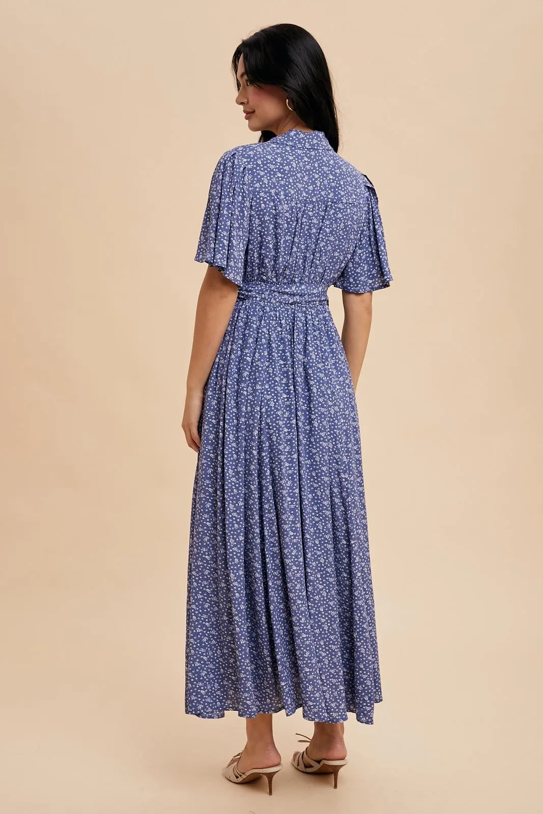 Blue Flutter Sleeve Button Down Maxi Dress sold by Pinkblush product image thumbnail 4
