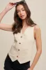 Natural Fitted Linen Vest With Pockets sold by Pinkblush