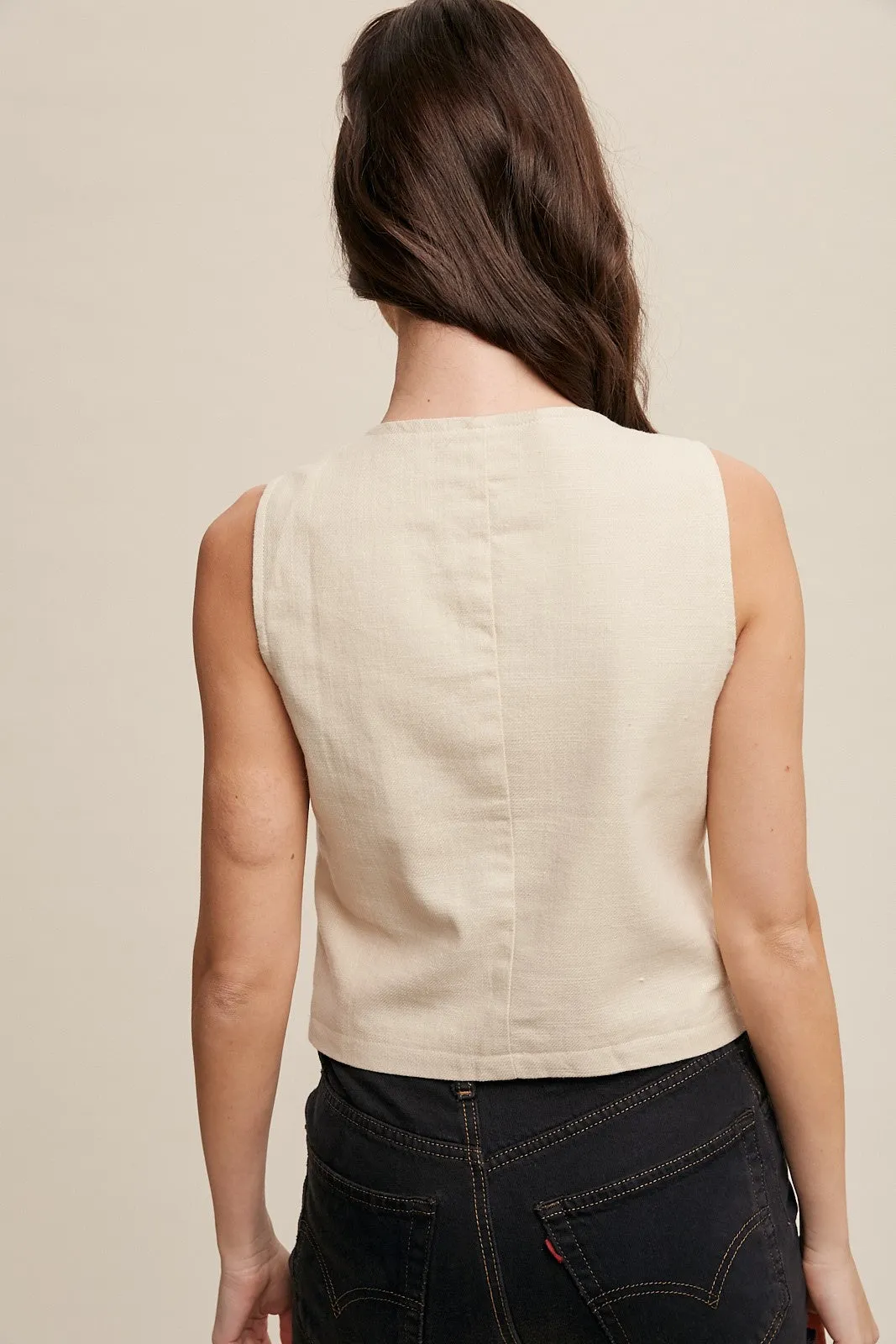 Natural Fitted Linen Vest With Pockets sold by Pinkblush product image thumbnail 3