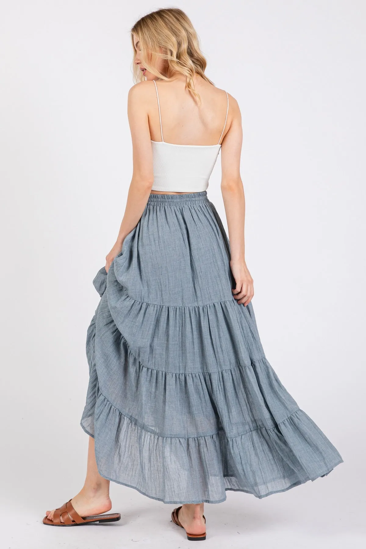 Blue Drawstring Tiered Maxi Skirt sold by Pinkblush product image thumbnail 3