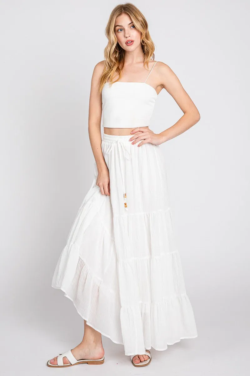 White Drawstring Tiered Maxi Skirt sold by Pinkblush product image thumbnail 2