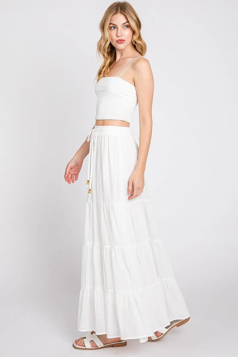 White Drawstring Tiered Maxi Skirt sold by Pinkblush product image thumbnail 3