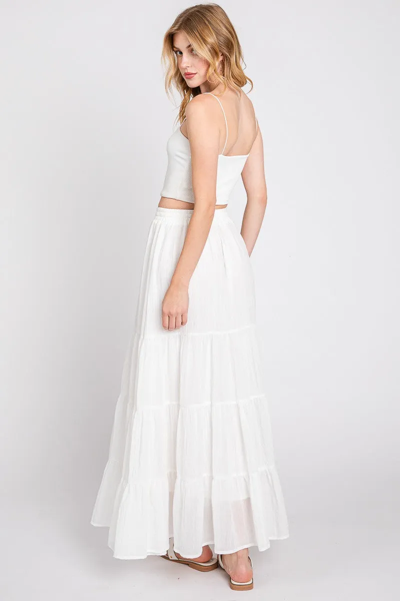 White Drawstring Tiered Maxi Skirt sold by Pinkblush product image thumbnail 4