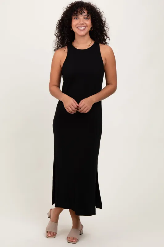 Black Sleeveless Side Slit Midi Dress sold by Pinkblush
