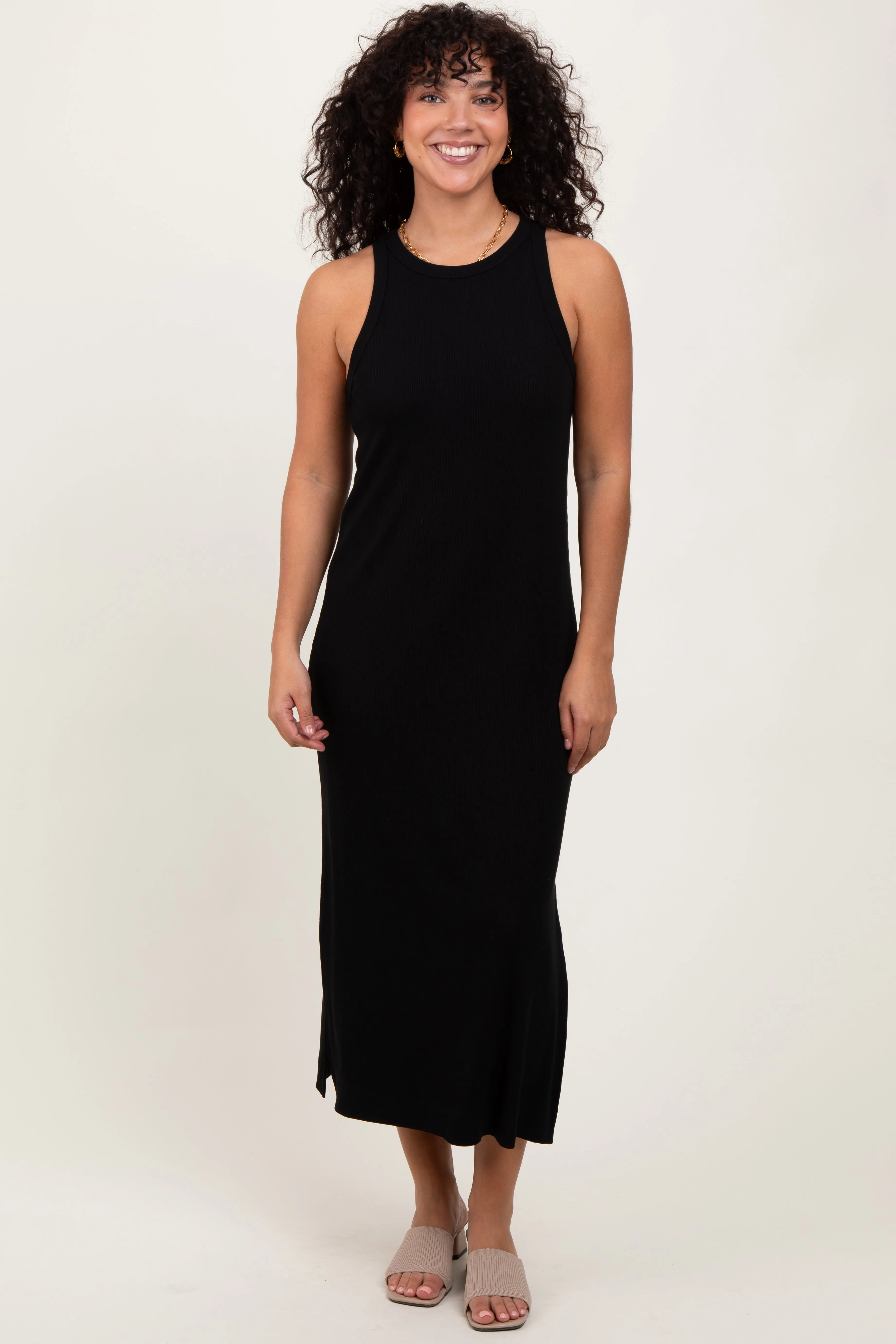 Black Sleeveless Side Slit Midi Dress sold by Pinkblush product image thumbnail 2