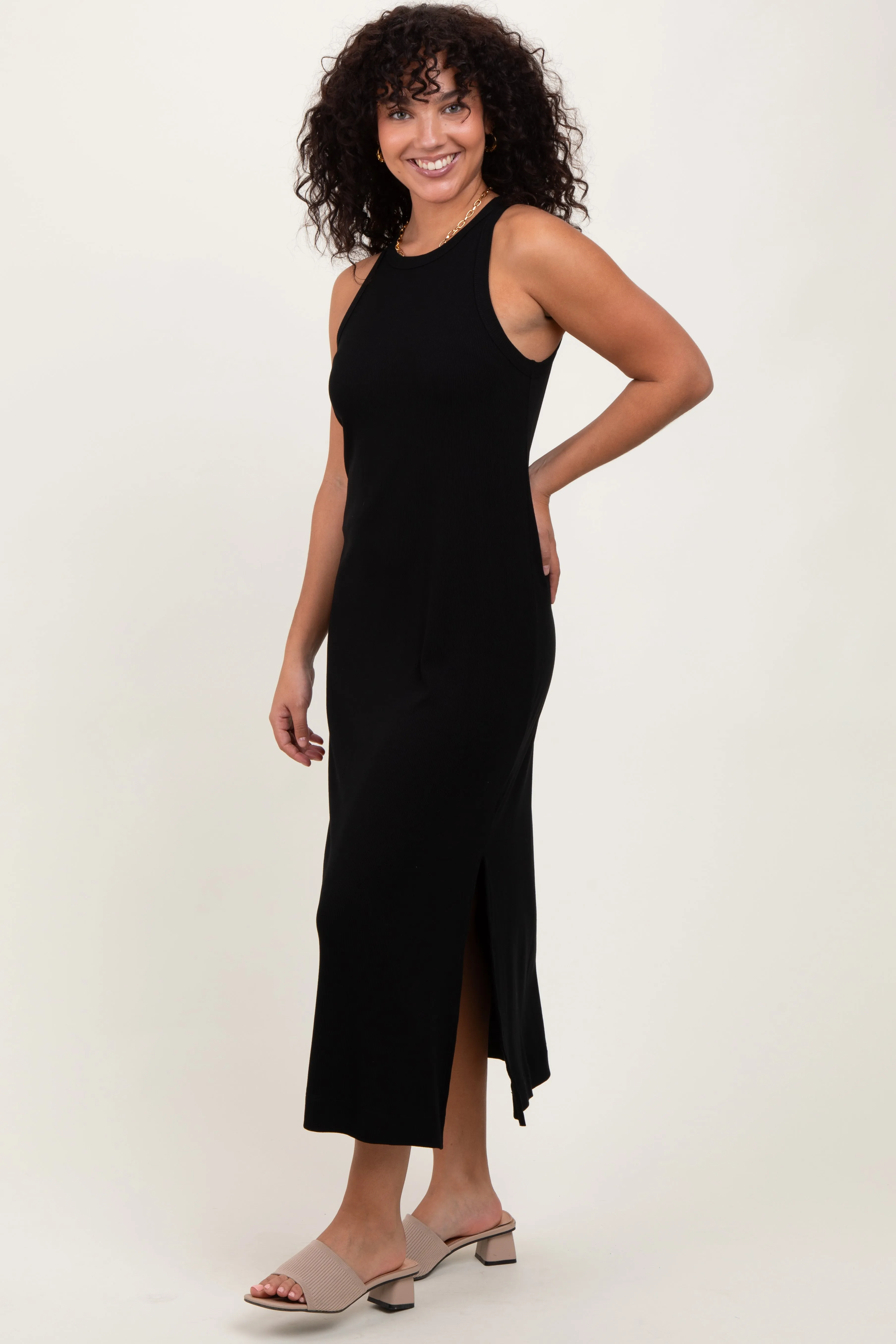Black Sleeveless Side Slit Midi Dress sold by Pinkblush product image thumbnail 3