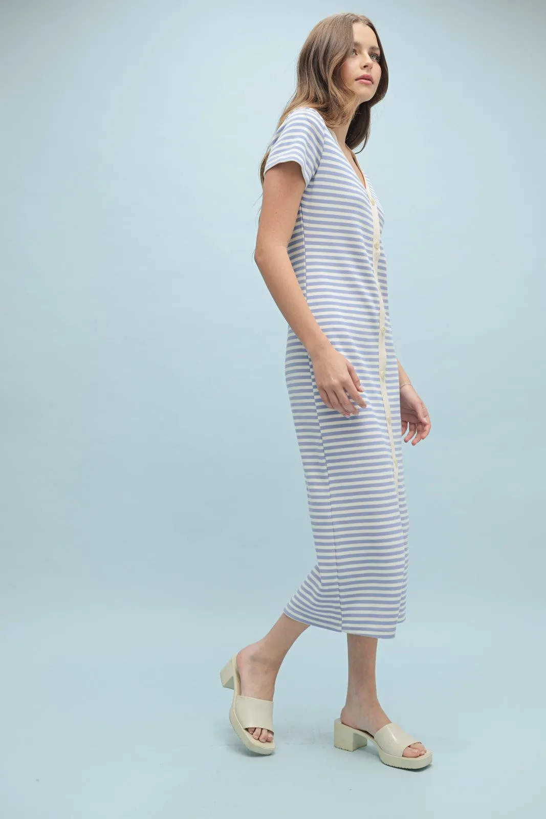 Light Blue Striped Button Down Midi Dress sold by Pinkblush product image thumbnail 3