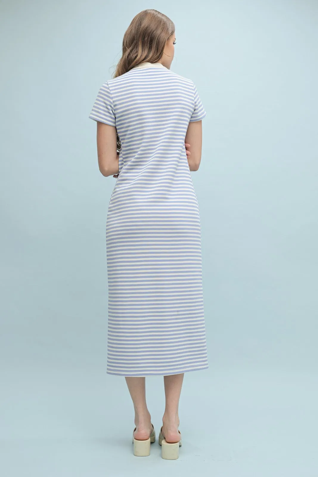 Light Blue Striped Button Down Midi Dress sold by Pinkblush product image thumbnail 4