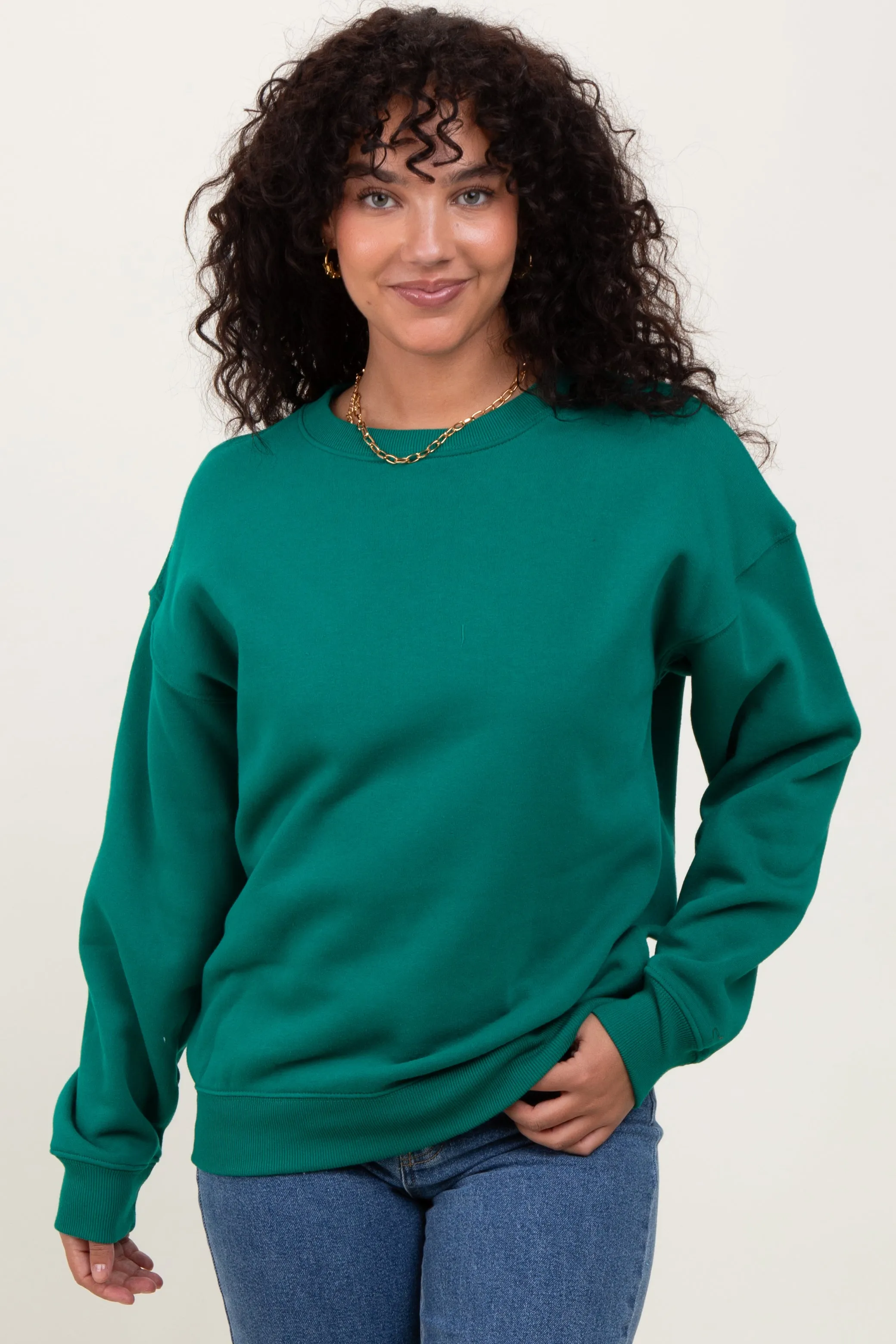 Forest Green Basic Fleece Crewneck Sweatshirt sold by Pinkblush