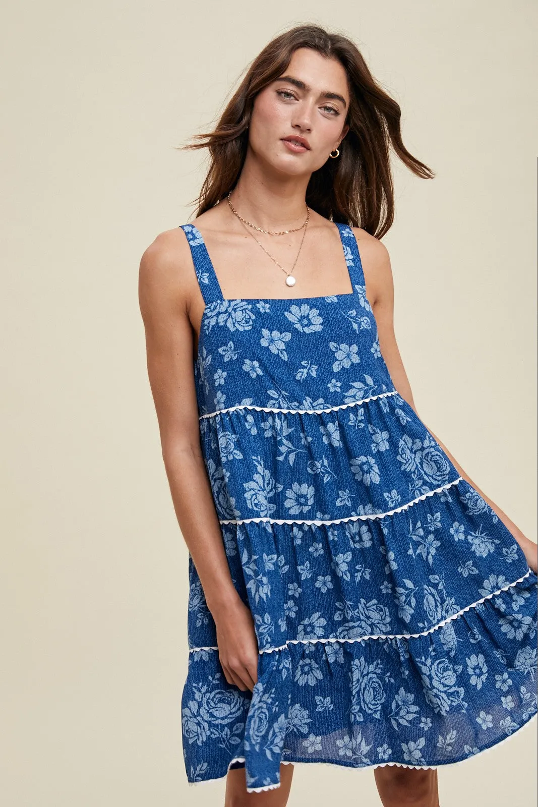 Navy Blue Floral Tiered Mini Dress sold by Pinkblush product image thumbnail 2