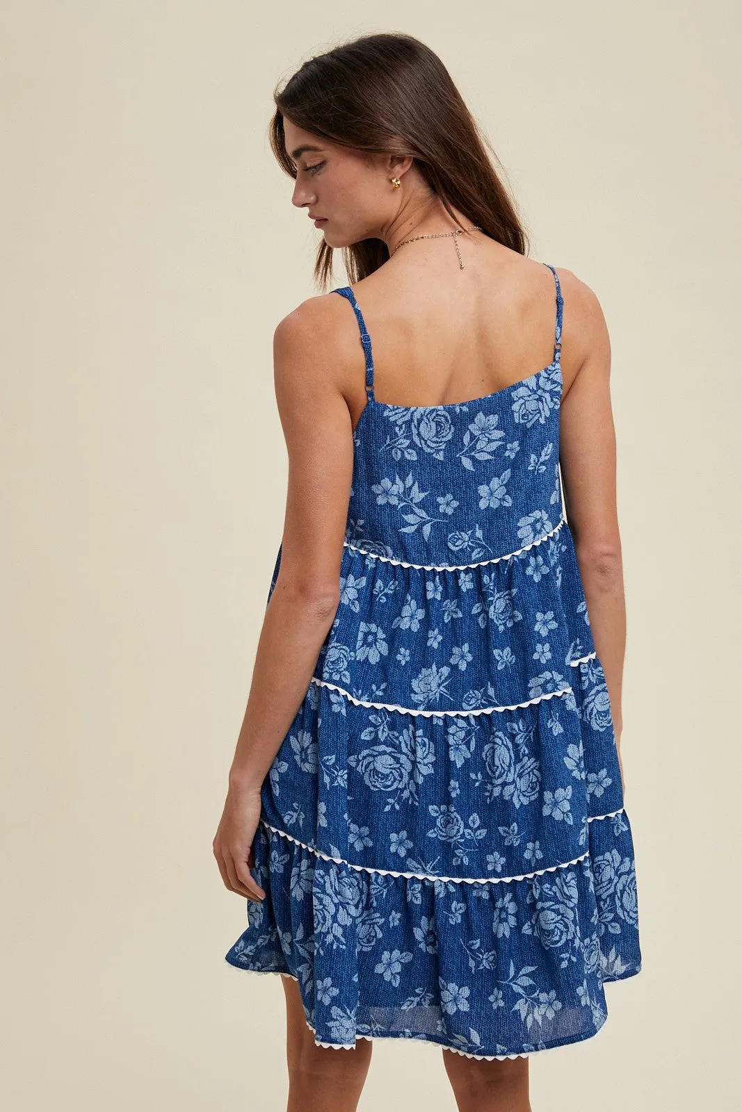 Navy Blue Floral Tiered Mini Dress sold by Pinkblush product image thumbnail 4