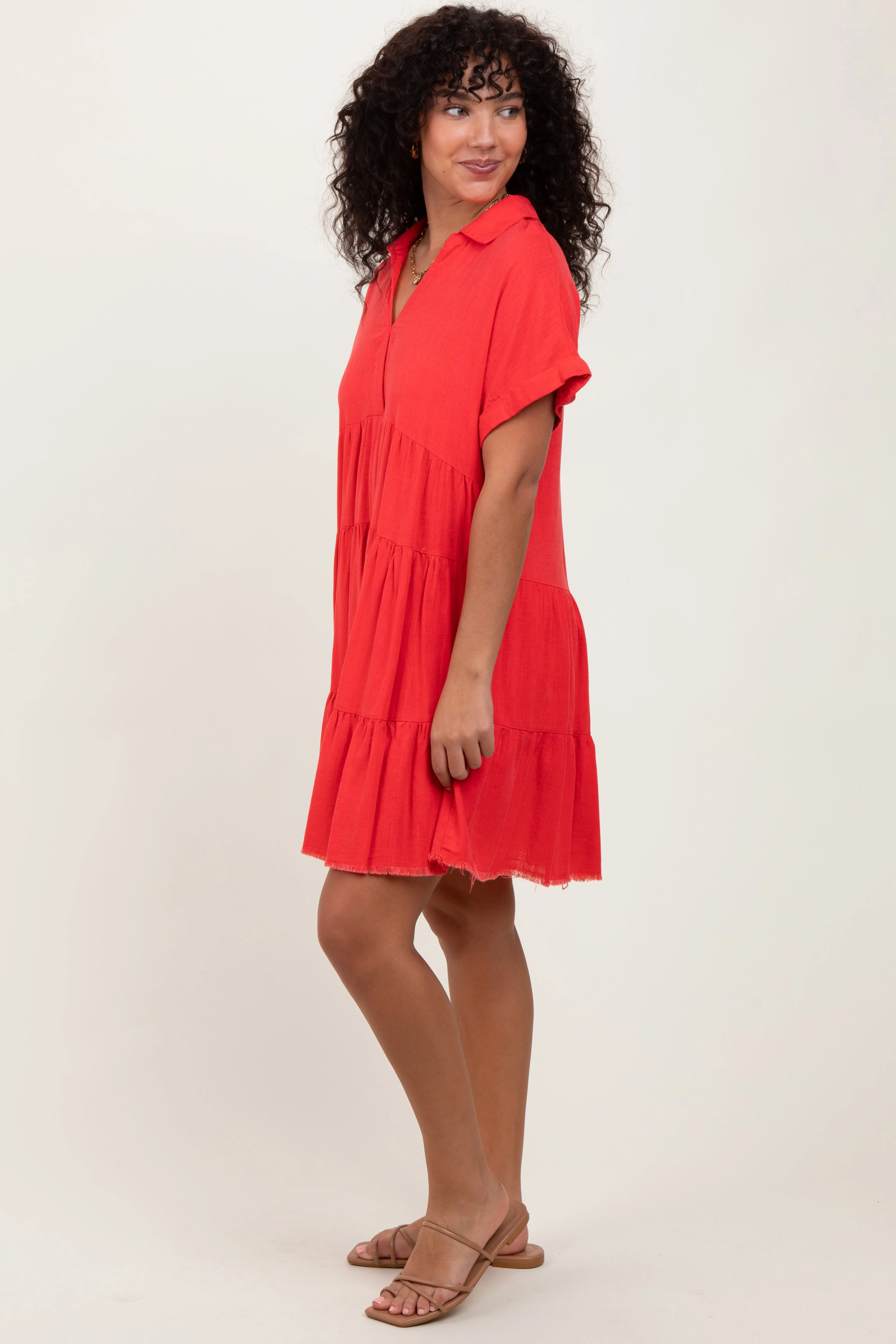 Coral Tiered Linen Dress sold by Pinkblush product image thumbnail 3
