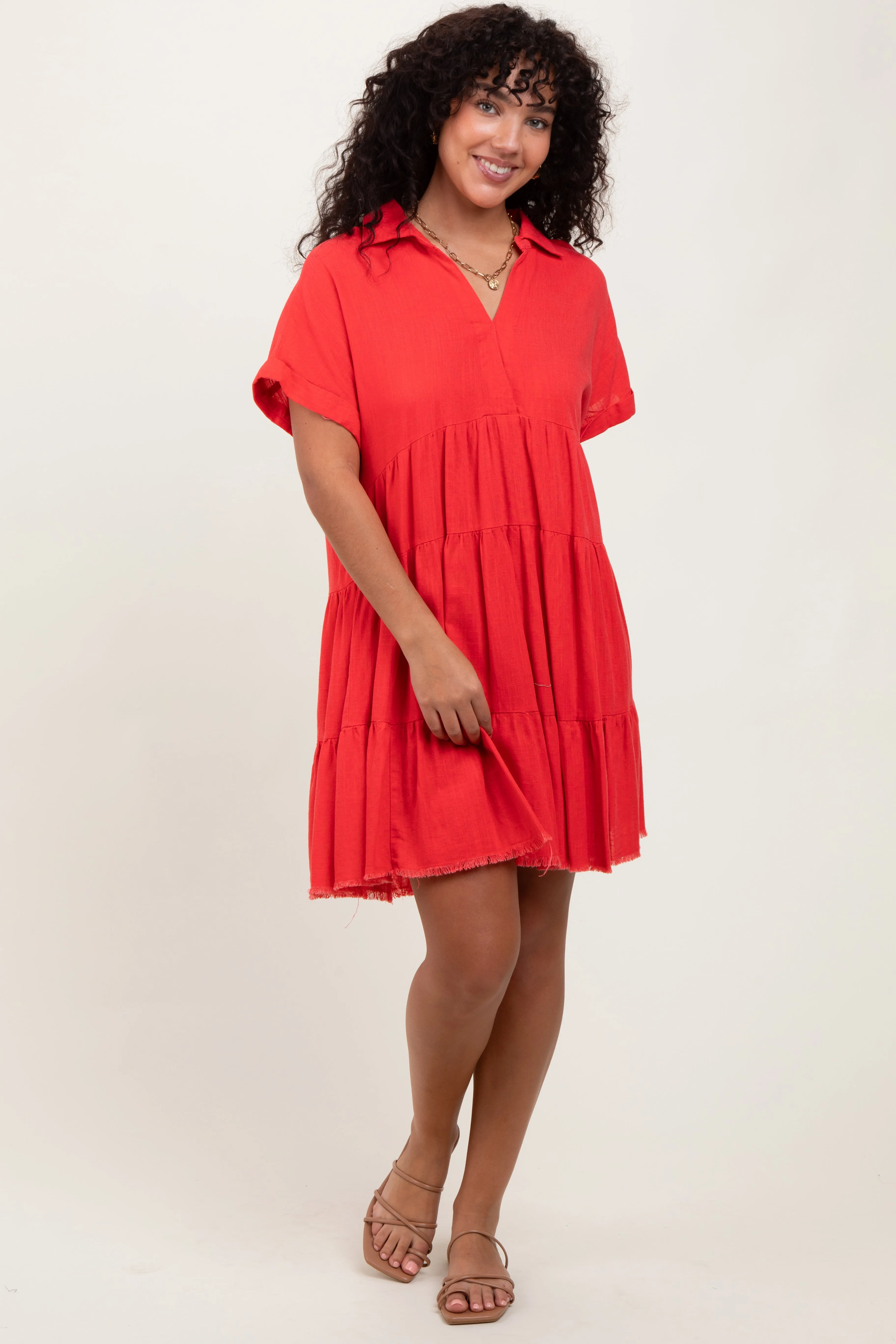 Coral Tiered Linen Dress sold by Pinkblush product image thumbnail 2