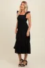 Black Textured Cotton Ruffle Strap Midi Dress sold by Pinkblush