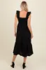 Black Textured Cotton Ruffle Strap Midi Dress sold by Pinkblush