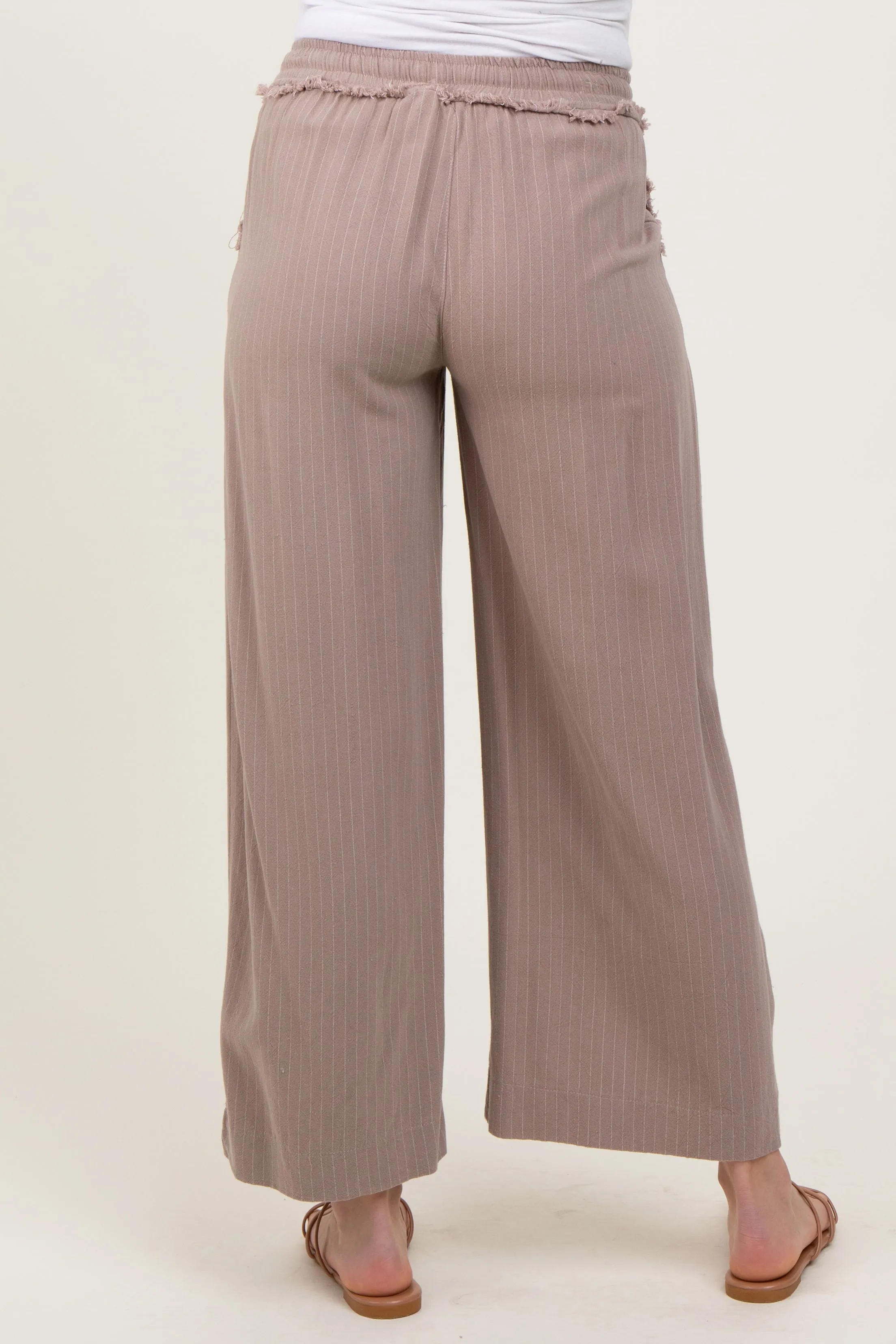 Mocha Striped Drawstring Linen Blend Maternity Wide Leg Pants sold by Pinkblush product image thumbnail 4