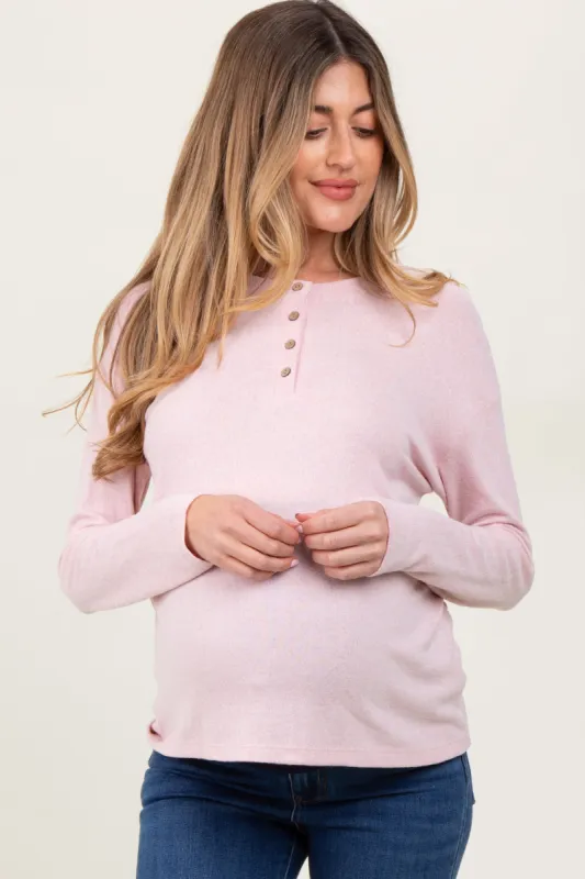 Light Pink Brushed Knit Henley Maternity Top sold by Pinkblush