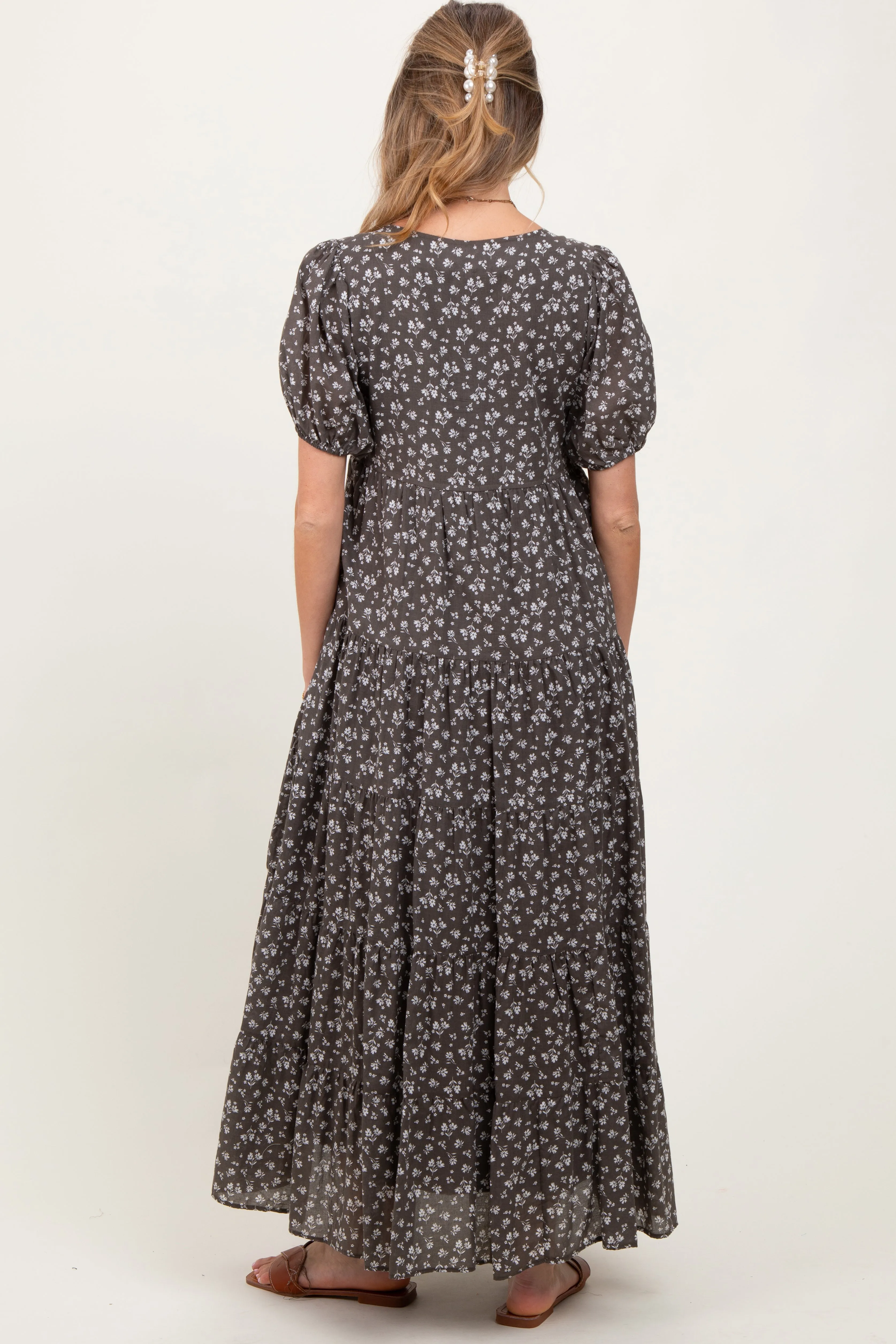 Grey Tiered Floral Maternity Maxi Dress sold by Pinkblush product image thumbnail 3