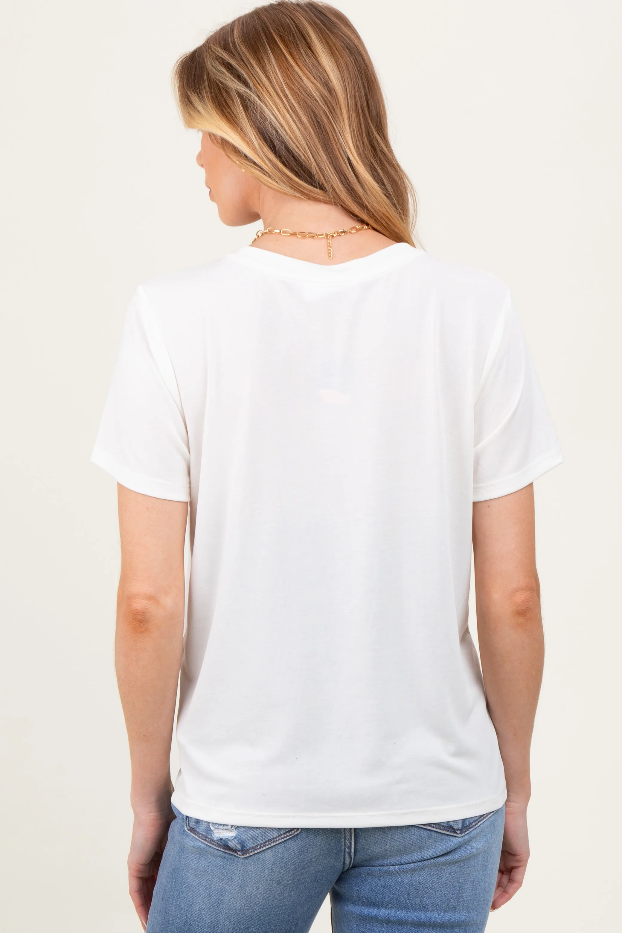 Cream Basic Round Neck Short Sleeve Maternity T-Shirt sold by Pinkblush product image thumbnail 3