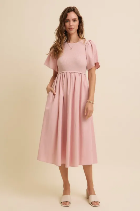 Pink Ribbed Knit Contrast Top Midi Dress sold by Pinkblush