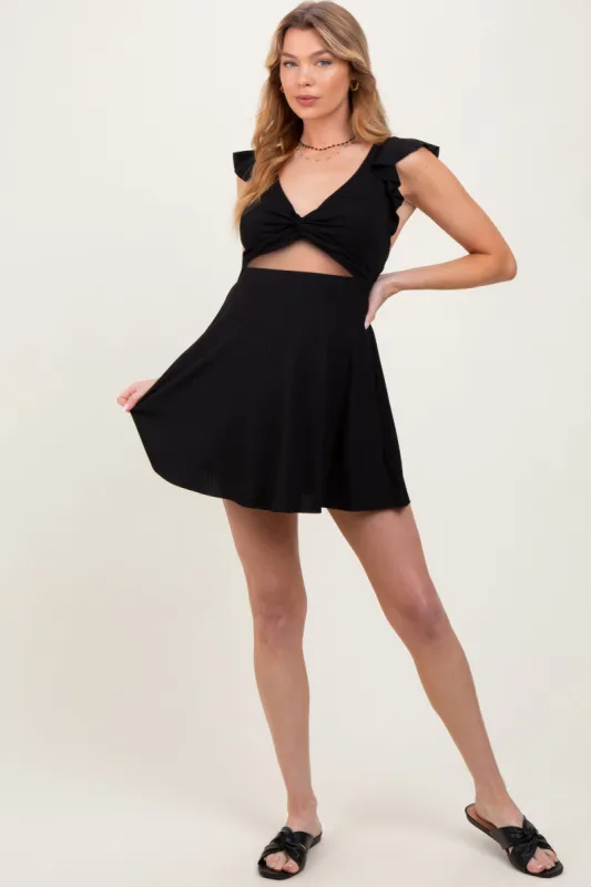 Black Ribbed Ruffle Twist Front Maternity Swim Dress sold by Pinkblush