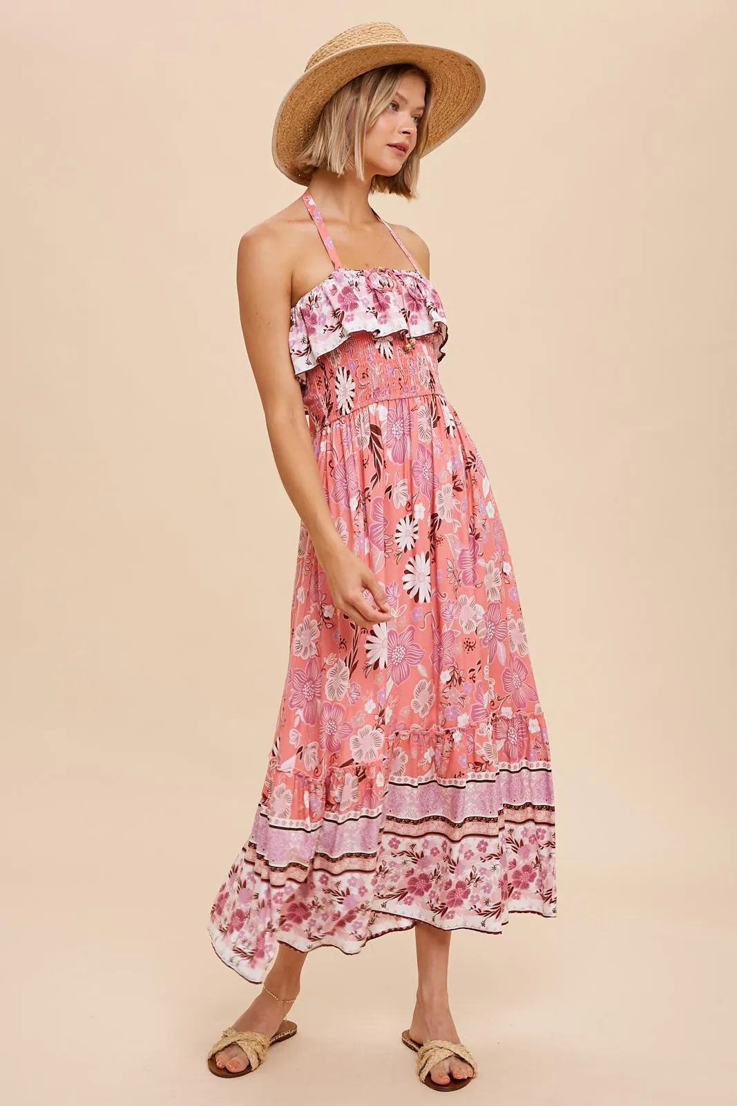 Pink Flounced Border Print Smocked Midi sold by Pinkblush product image thumbnail 2