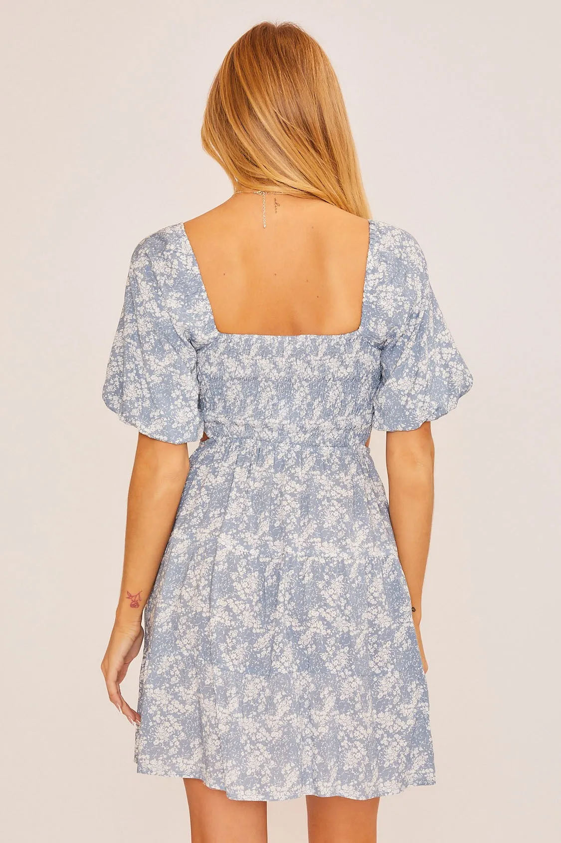 Dusty Blue Smocked Bodice Mini Dress sold by Pinkblush product image thumbnail 3