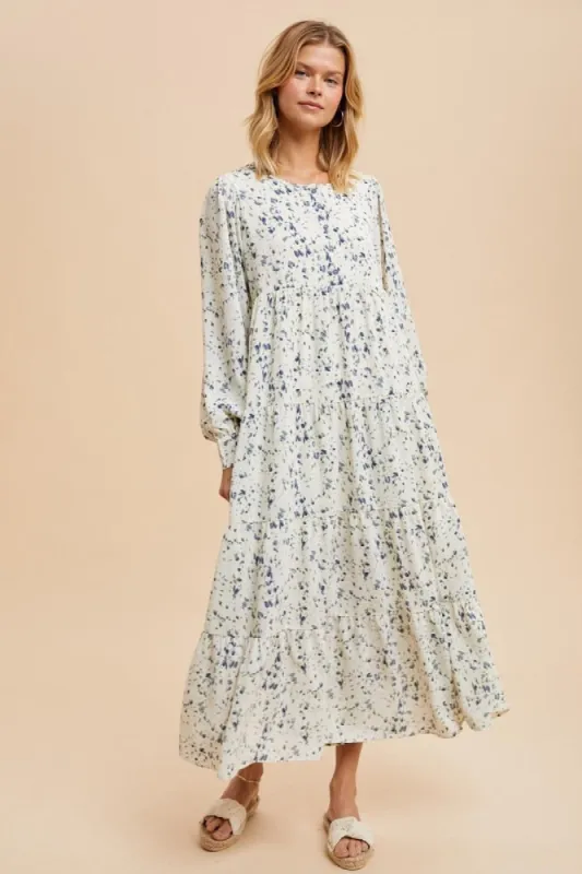 Blue Printed Tiered Maxi Dress sold by Pinkblush