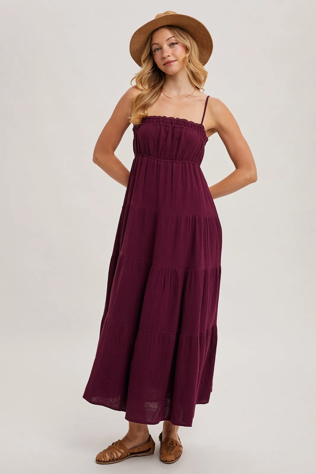 Plum Crochet Trim Tiered Maxi Dress sold by Pinkblush product image thumbnail 2