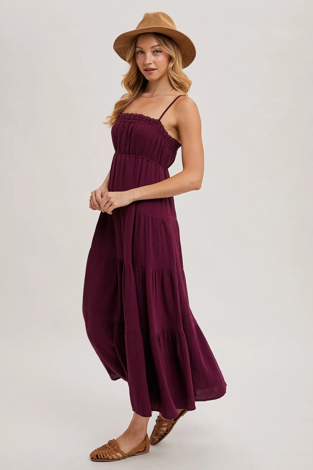 Plum Crochet Trim Tiered Maxi Dress sold by Pinkblush product image thumbnail 3