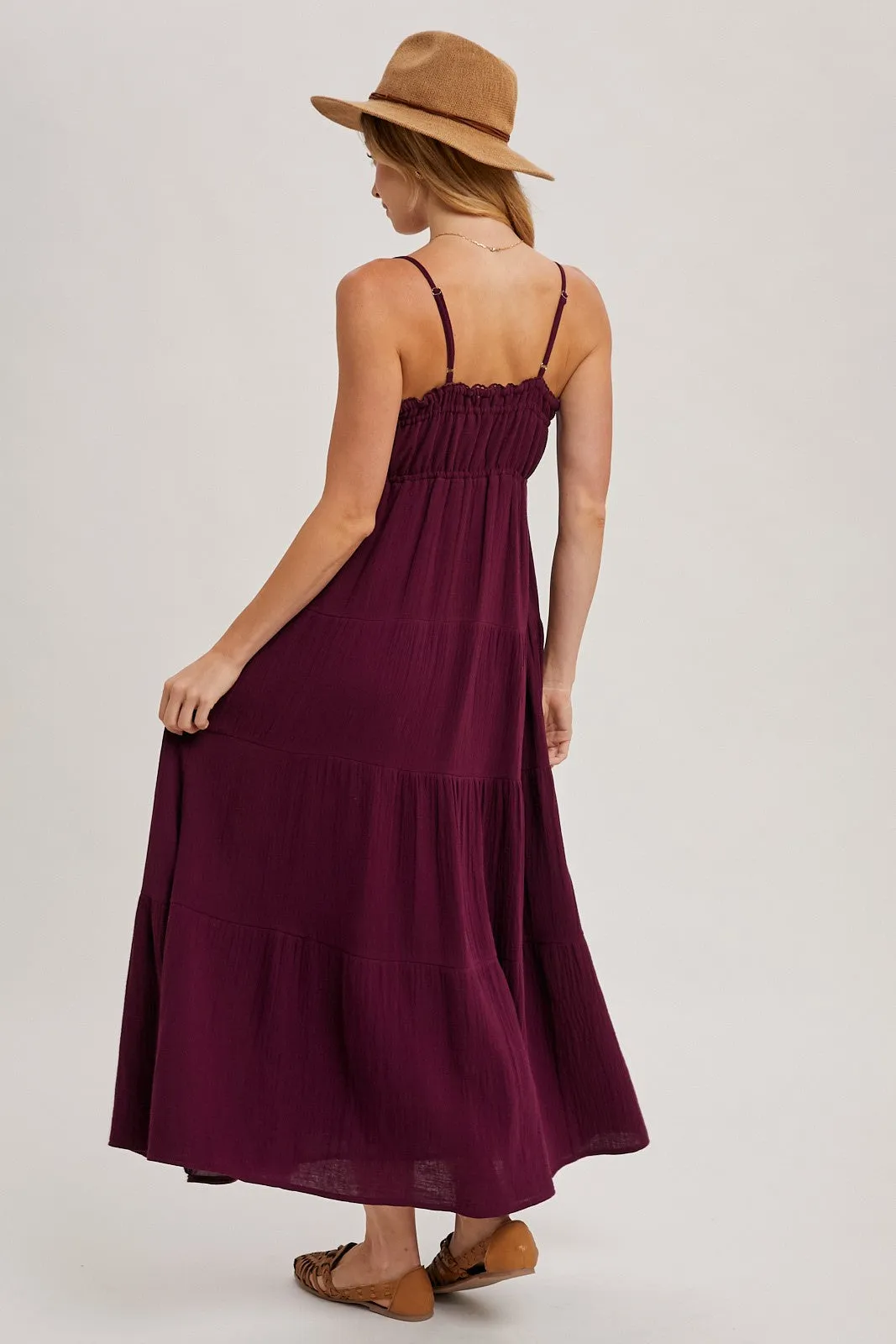 Plum Crochet Trim Tiered Maxi Dress sold by Pinkblush product image thumbnail 4