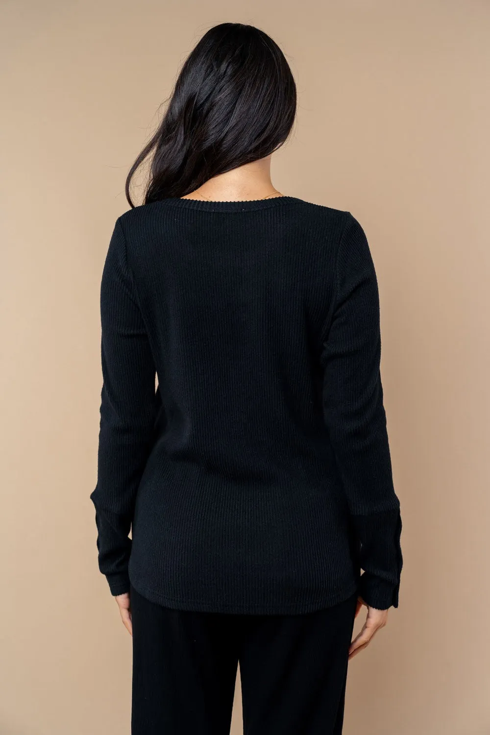 Black Ribbed Knit Button Detail Long Sleeve Top sold by Pinkblush product image thumbnail 4