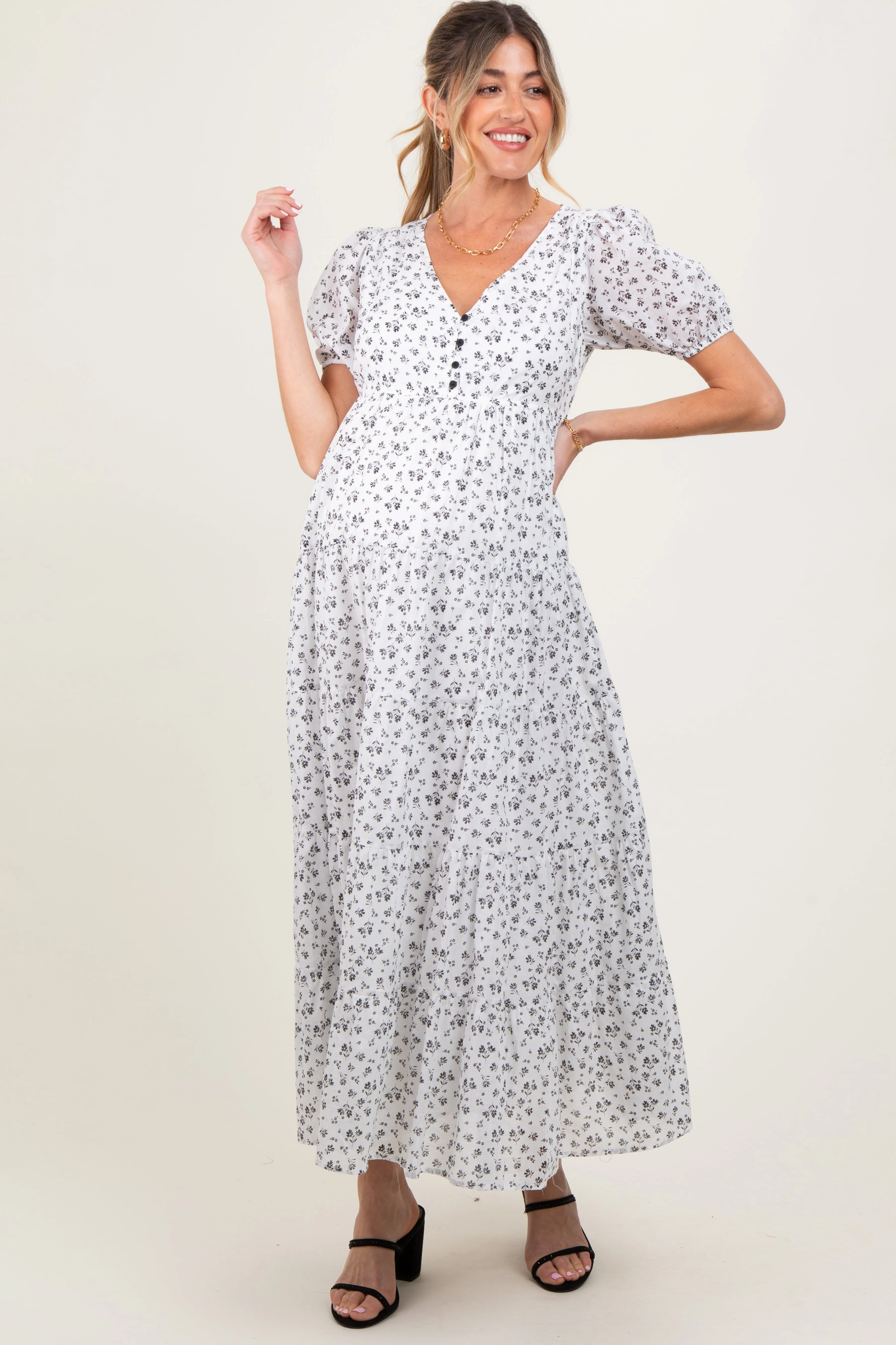 Ivory Tiered Floral Maternity Maxi Dress sold by Pinkblush product image thumbnail 2
