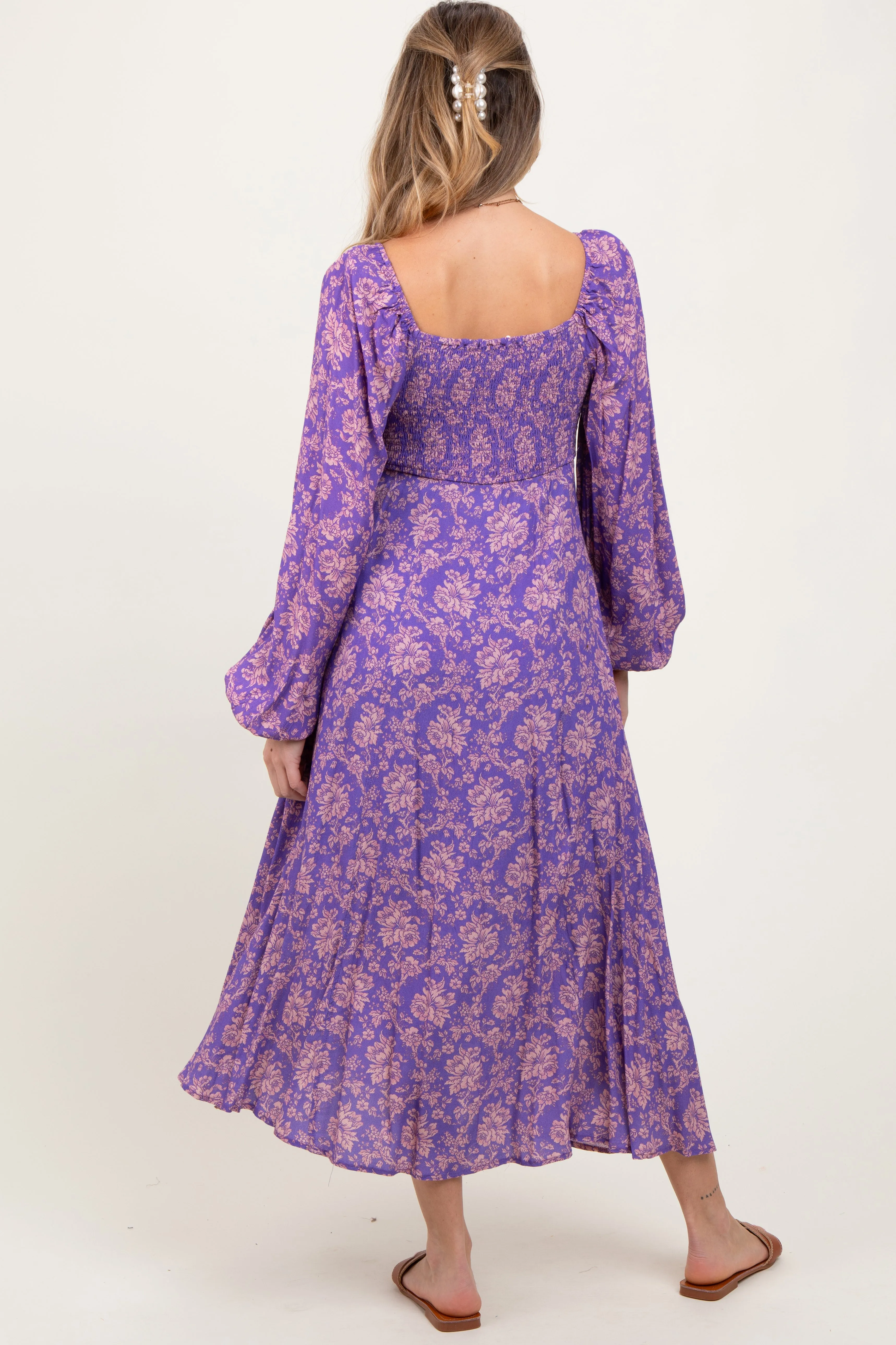 Purple Floral Long Sleeve Maternity Dress sold by Pinkblush product image thumbnail 2